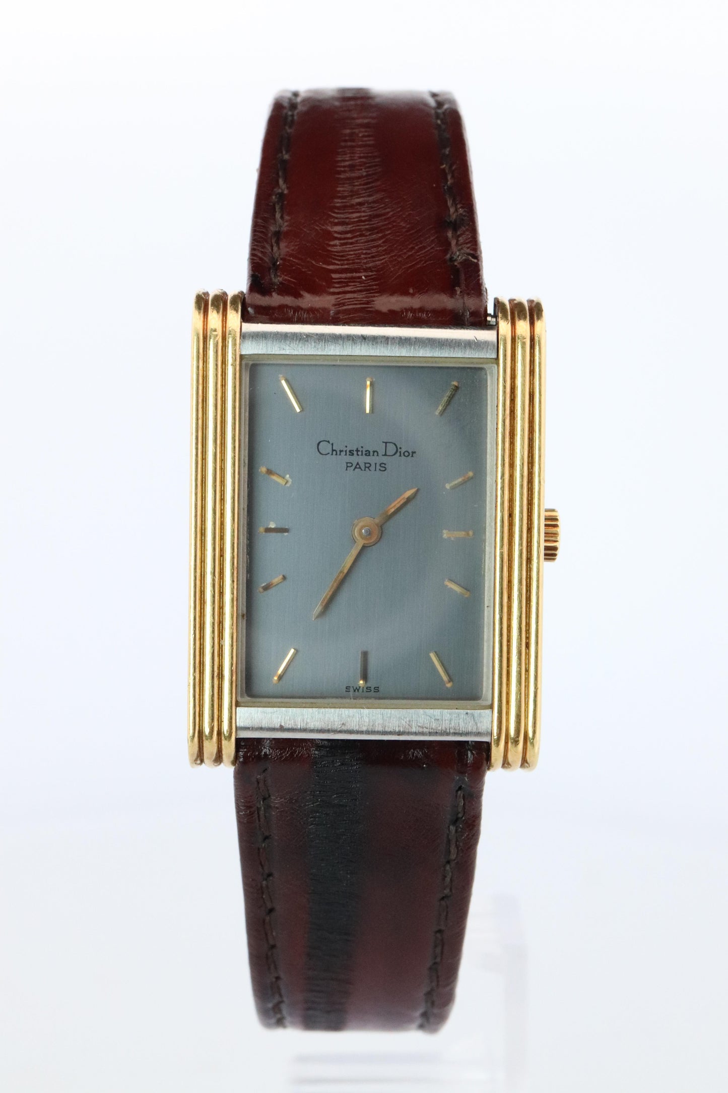 Genuine Dior 9892 Watch Christian Dior 18k YG Stainless Steel Tank Manual Watch.