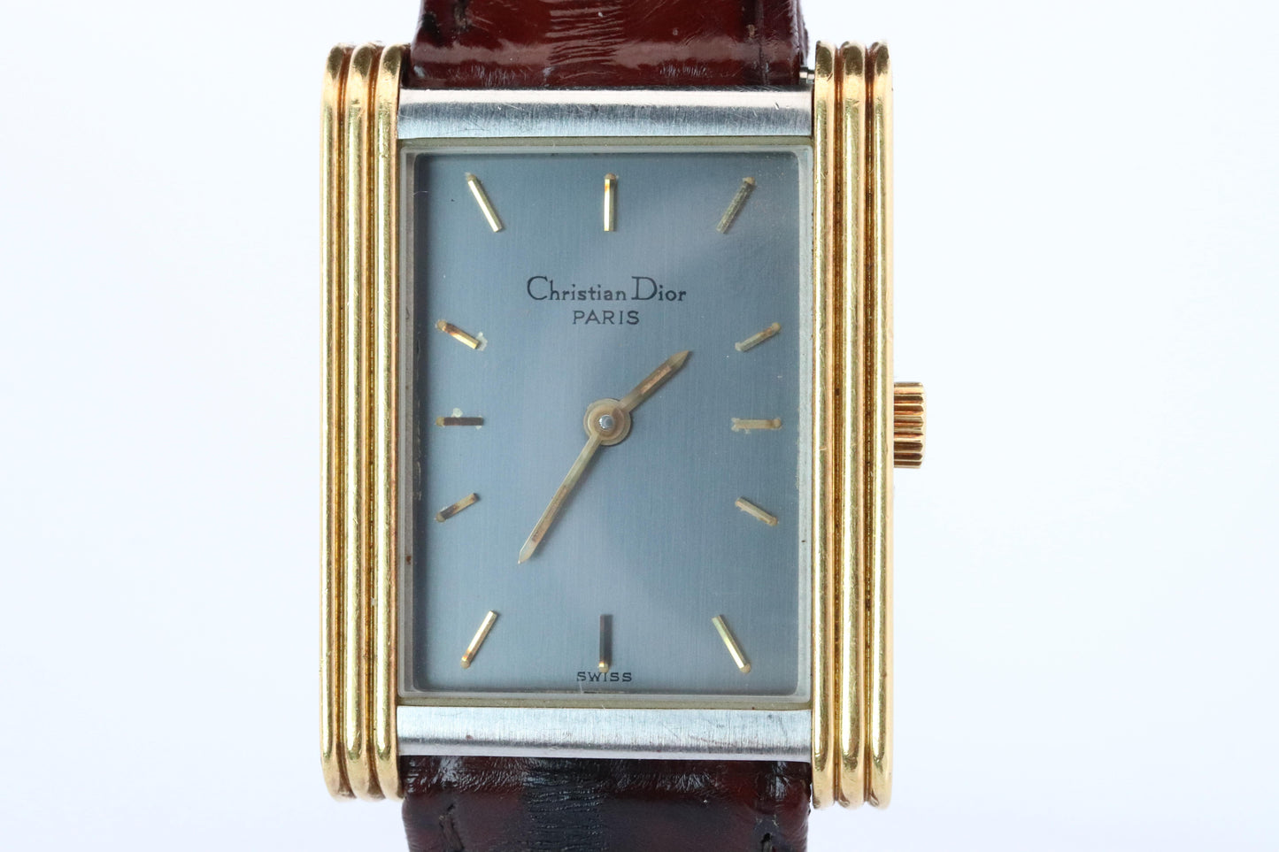 Genuine Dior 9892 Watch Christian Dior 18k YG Stainless Steel Tank Manual Watch.