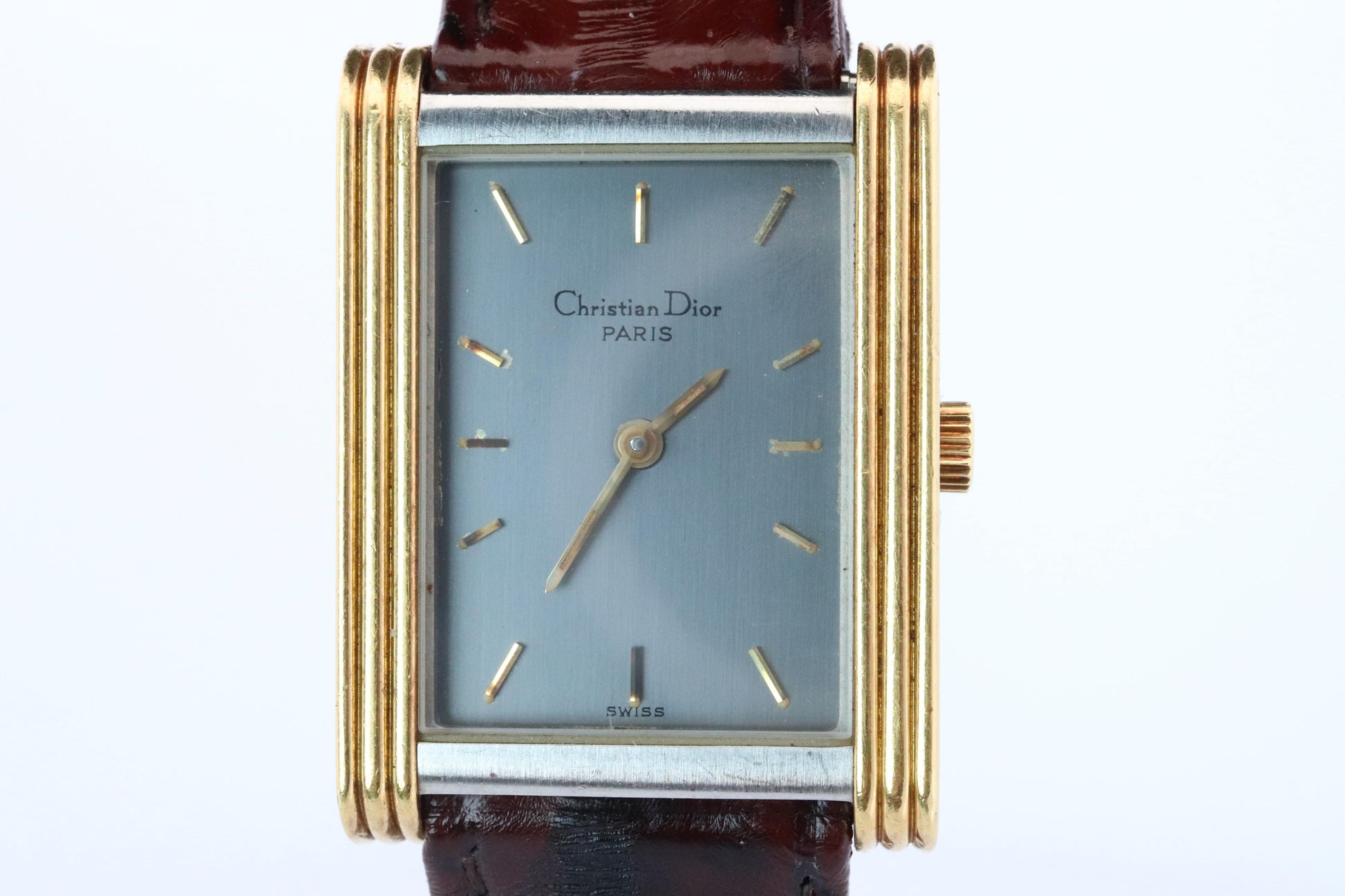 Genuine Dior 9892 Watch Christian Dior 18k YG Stainless Steel Tank Manual Watch.