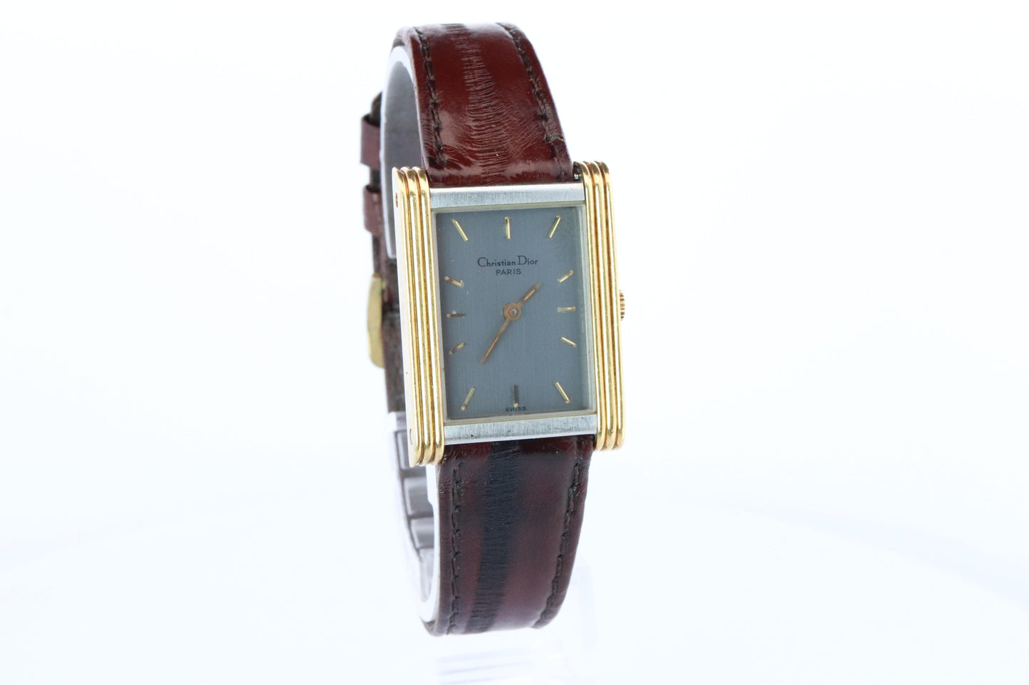 Genuine Dior 9892 Watch Christian Dior 18k YG Stainless Steel Tank Manual Watch.