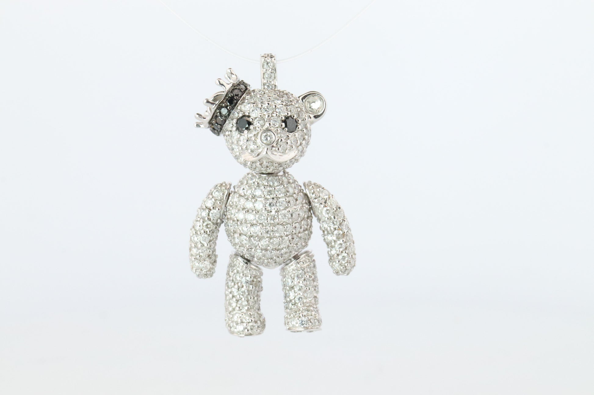 18k Teddy Bear Pendant. 18k YG Diamond Pave 3D Diamond Bear full body necklace