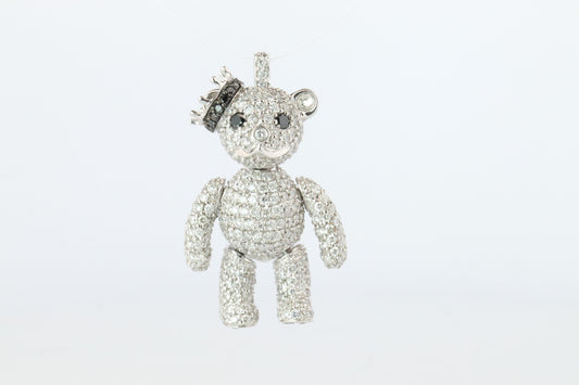 18k Teddy Bear Pendant. 18k YG Diamond Pave 3D Diamond Bear full body necklace