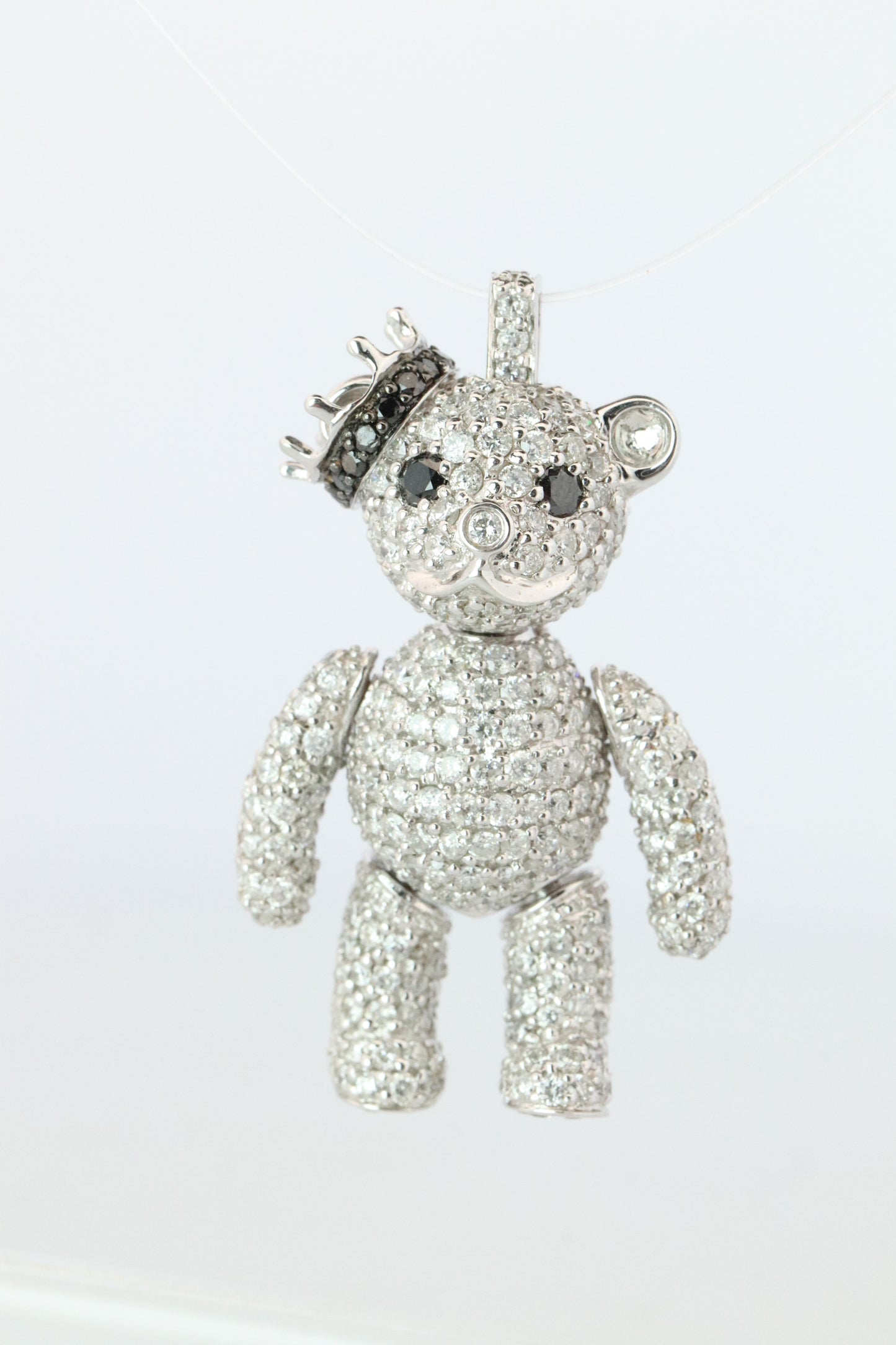 18k Teddy Bear Pendant. 18k YG Diamond Pave 3D Diamond Bear full body necklace