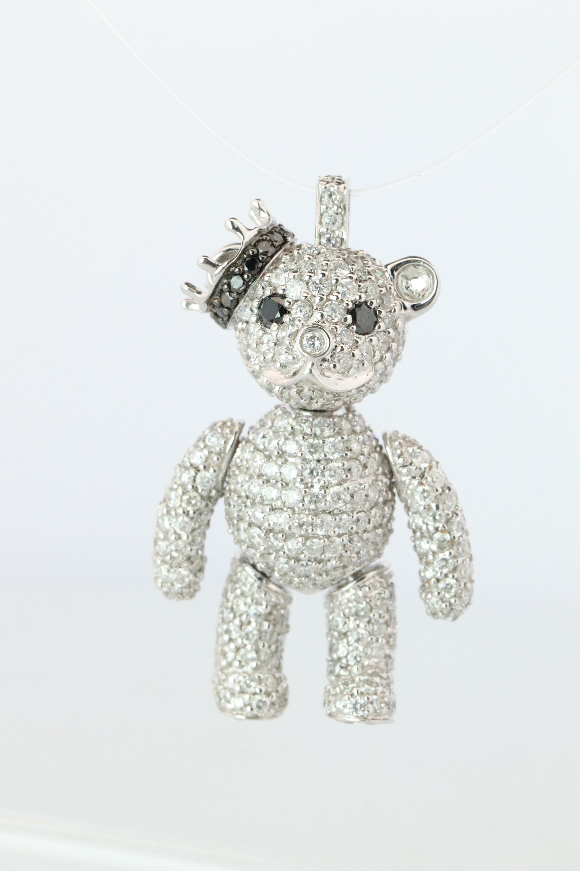 18k Teddy Bear Pendant. 18k YG Diamond Pave 3D Diamond Bear full body necklace
