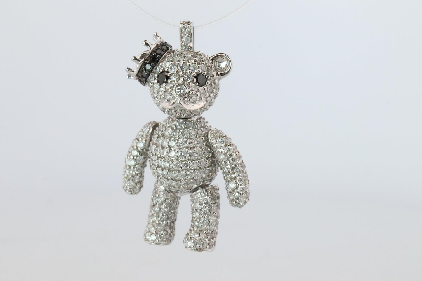 18k Teddy Bear Pendant. 18k YG Diamond Pave 3D Diamond Bear full body necklace