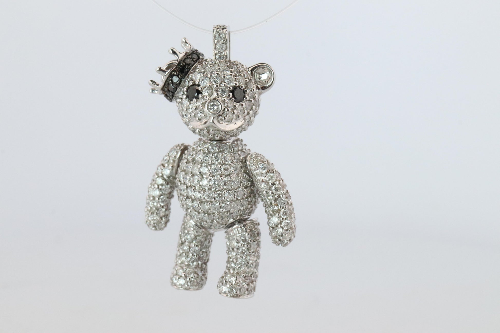 18k Teddy Bear Pendant. 18k YG Diamond Pave 3D Diamond Bear full body necklace