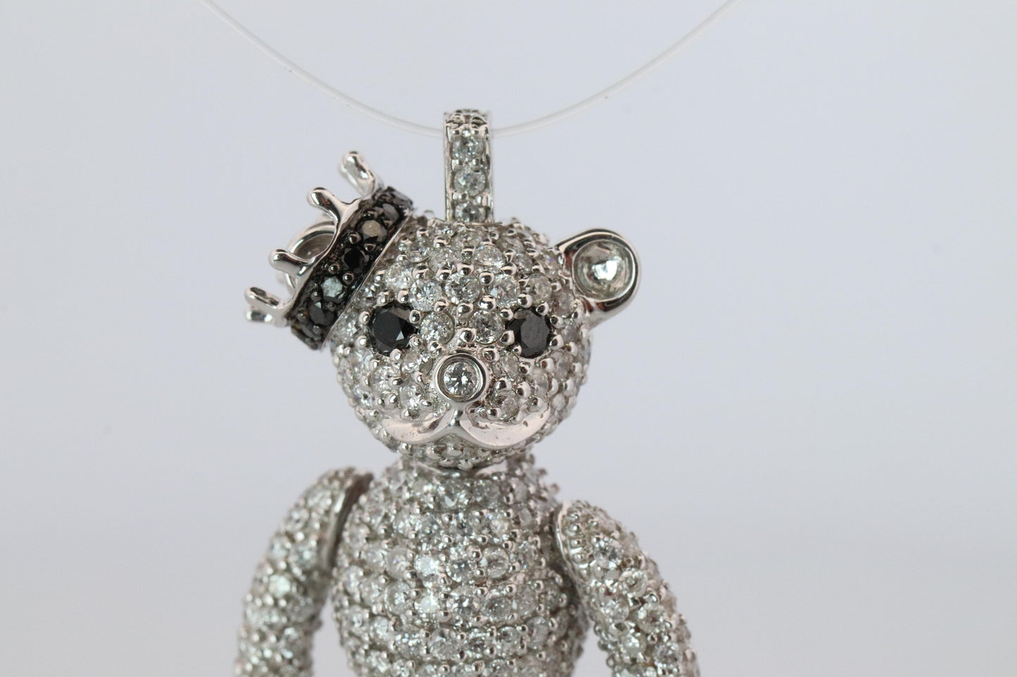 18k Teddy Bear Pendant. 18k YG Diamond Pave 3D Diamond Bear full body necklace