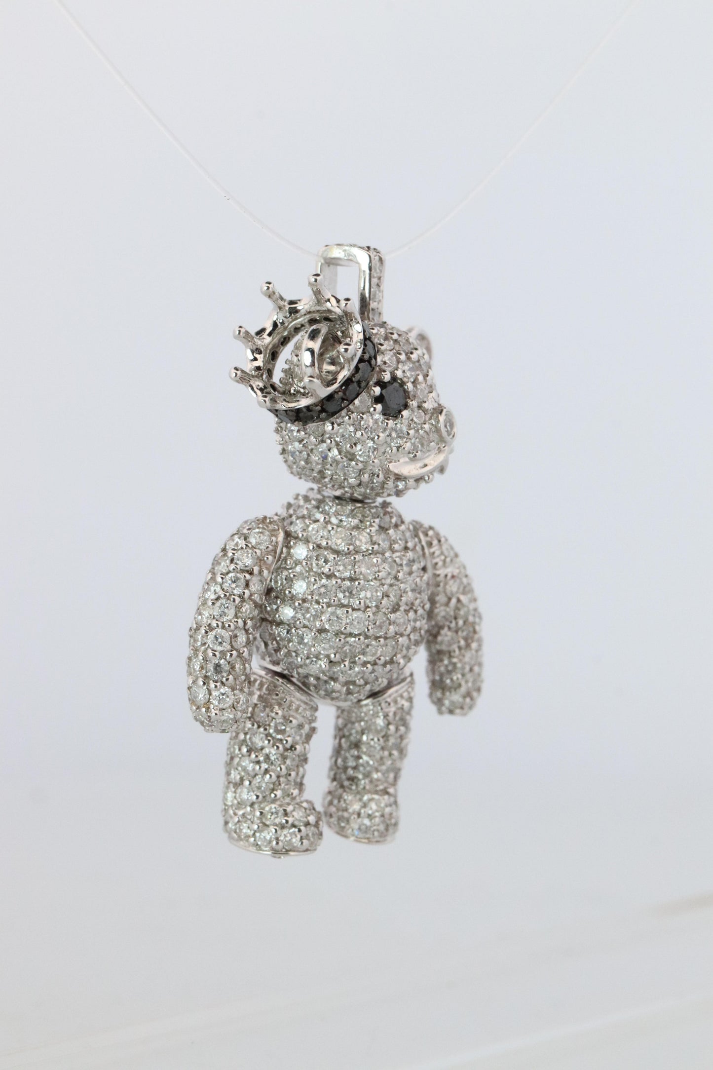 18k Teddy Bear Pendant. 18k YG Diamond Pave 3D Diamond Bear full body necklace