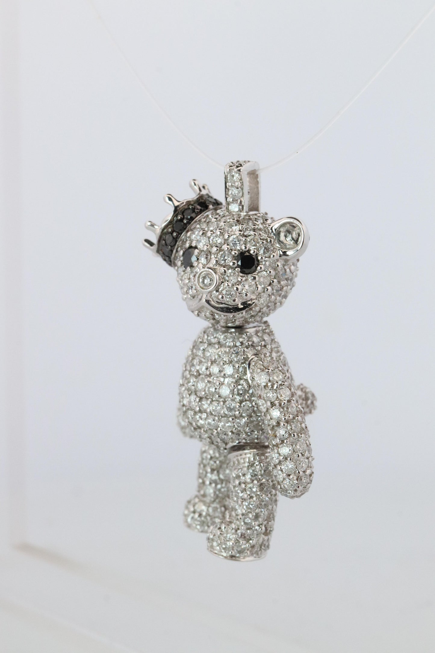 18k Teddy Bear Pendant. 18k YG Diamond Pave 3D Diamond Bear full body necklace