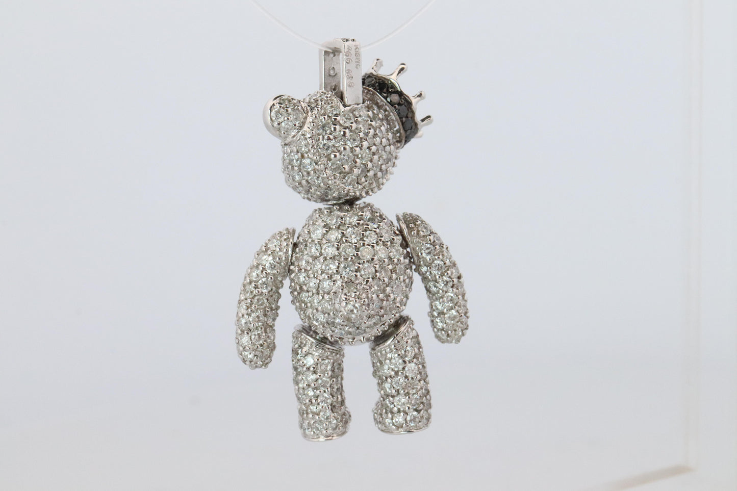 18k Teddy Bear Pendant. 18k YG Diamond Pave 3D Diamond Bear full body necklace