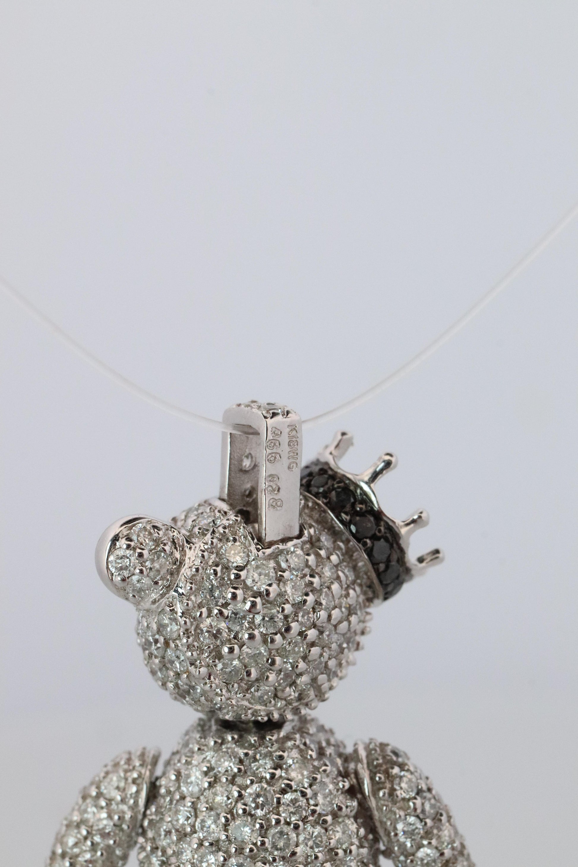 18k Teddy Bear Pendant. 18k YG Diamond Pave 3D Diamond Bear full body necklace