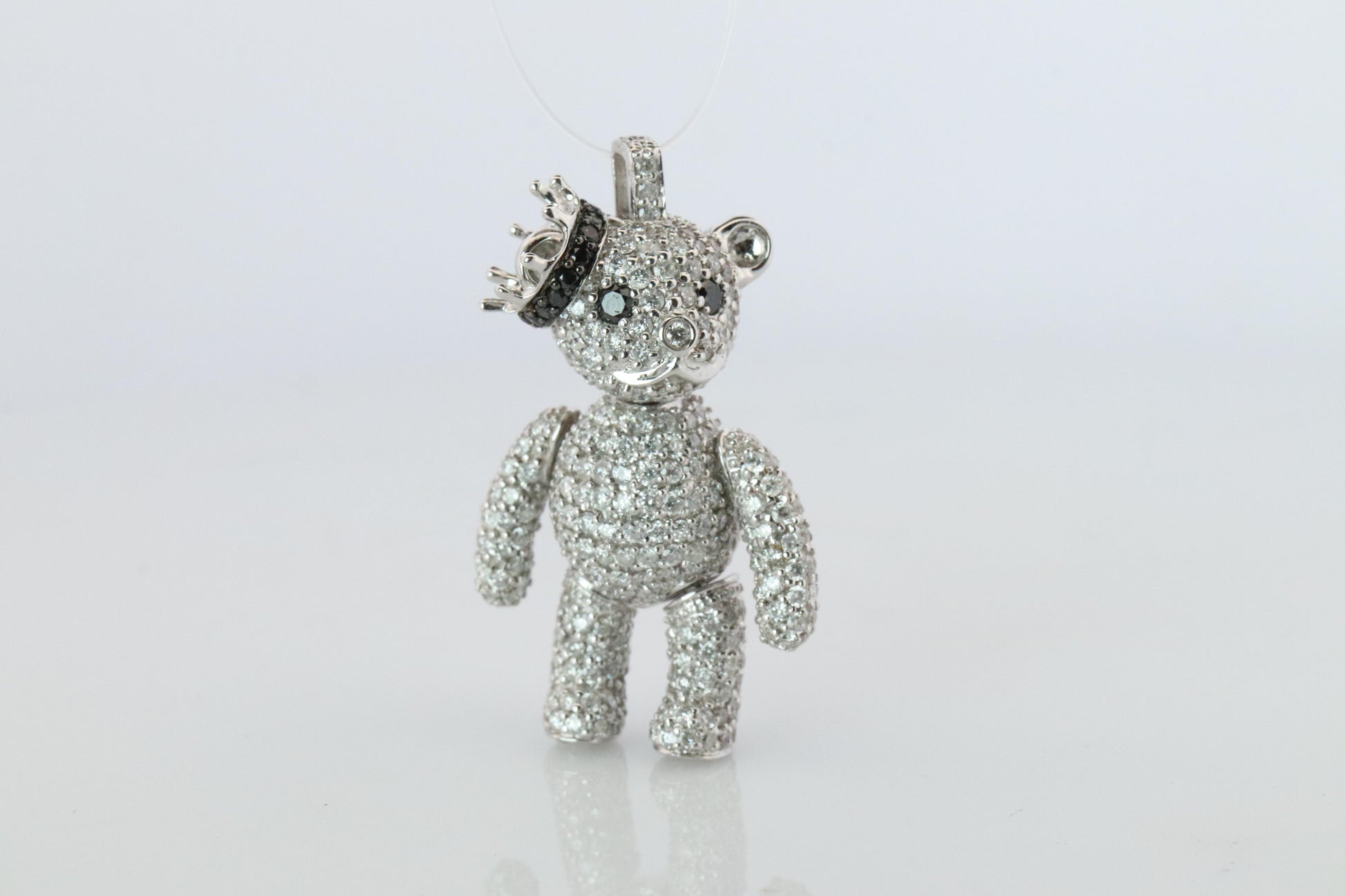 18k Teddy Bear Pendant. 18k YG Diamond Pave 3D Diamond Bear full body necklace