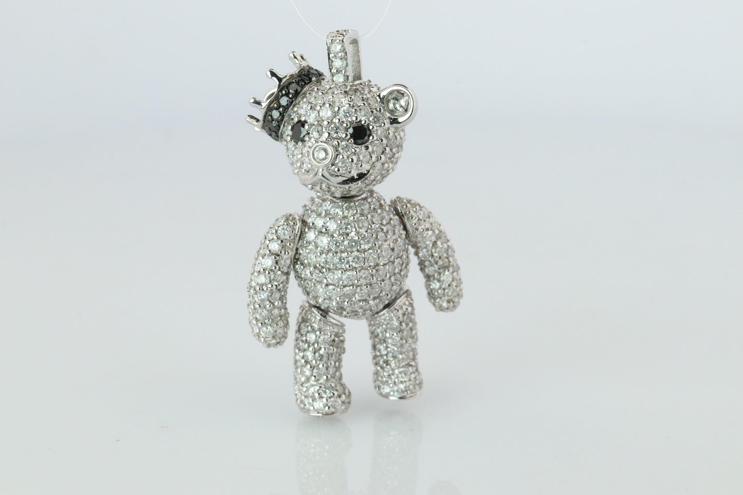 18k Teddy Bear Pendant. 18k YG Diamond Pave 3D Diamond Bear full body necklace