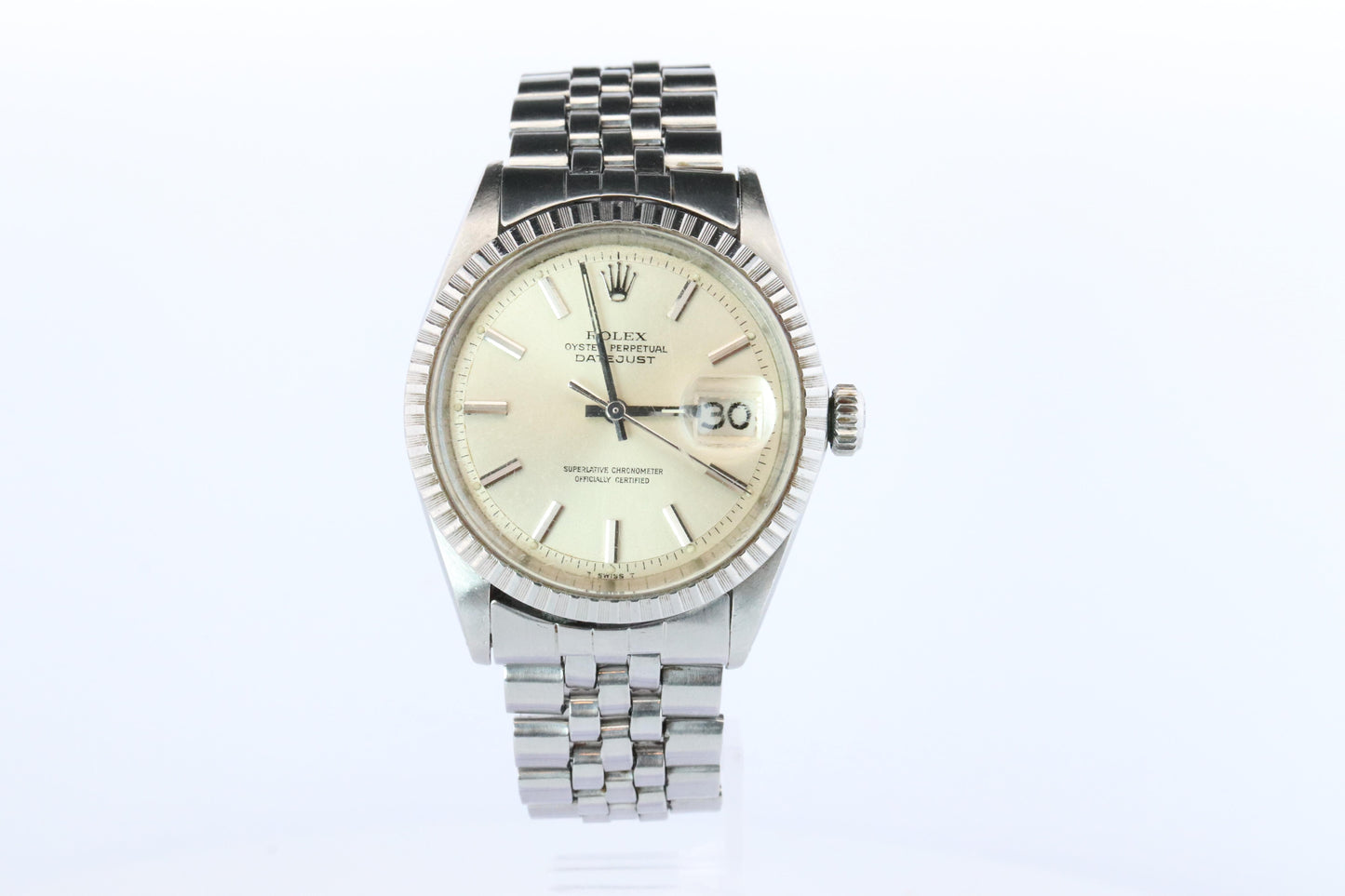 Genuine Rolex 1603 Watch. Rolex Oyster Perpetual DateJust 36 Engine Turned Bezel