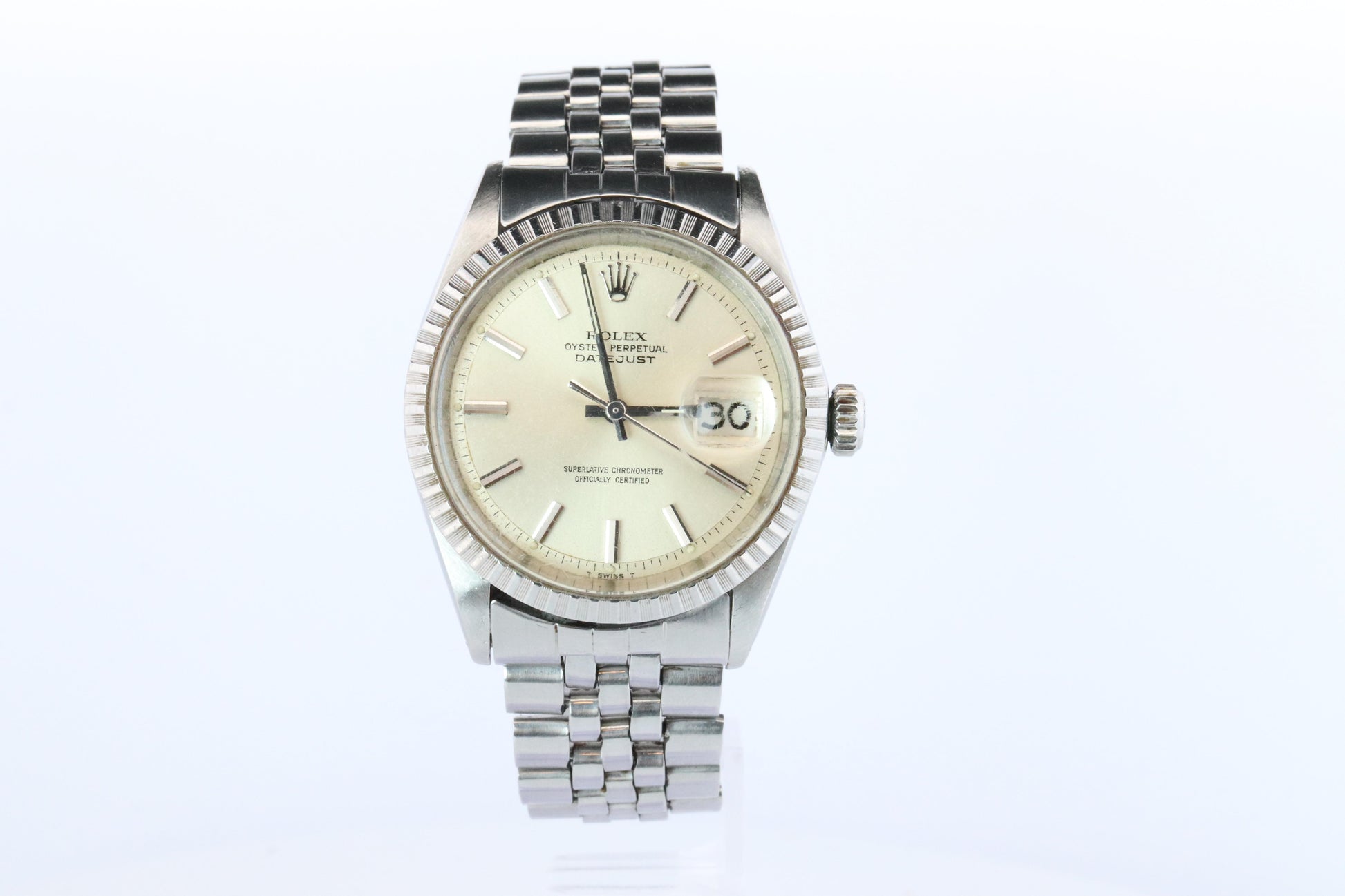 Genuine Rolex 1603 Watch. Rolex Oyster Perpetual DateJust 36 Engine Turned Bezel