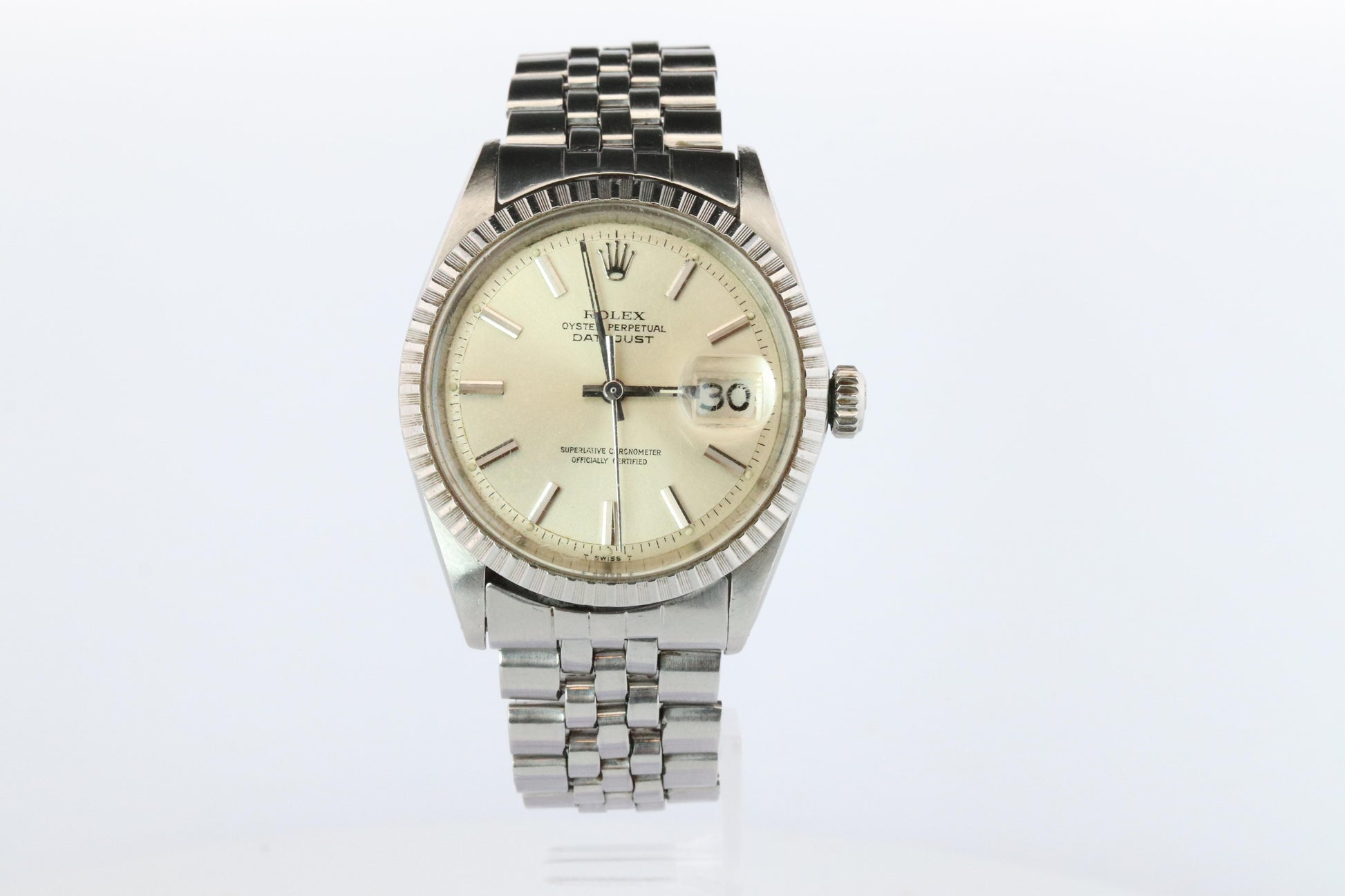 Genuine Rolex 1603 Watch. Rolex Oyster Perpetual DateJust 36 Engine Turned Bezel