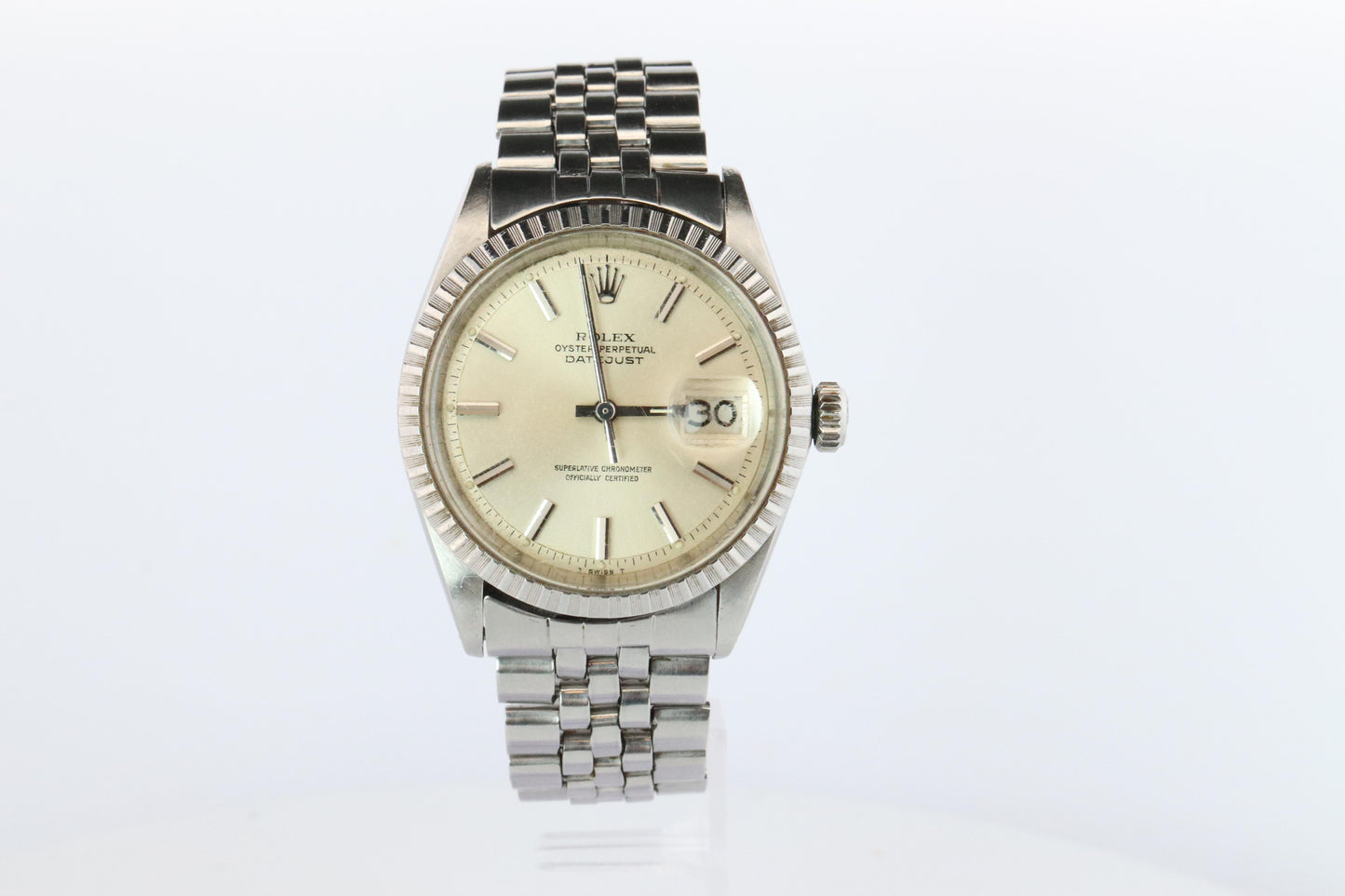 Genuine Rolex 1603 Watch. Rolex Oyster Perpetual DateJust 36 Engine Turned Bezel