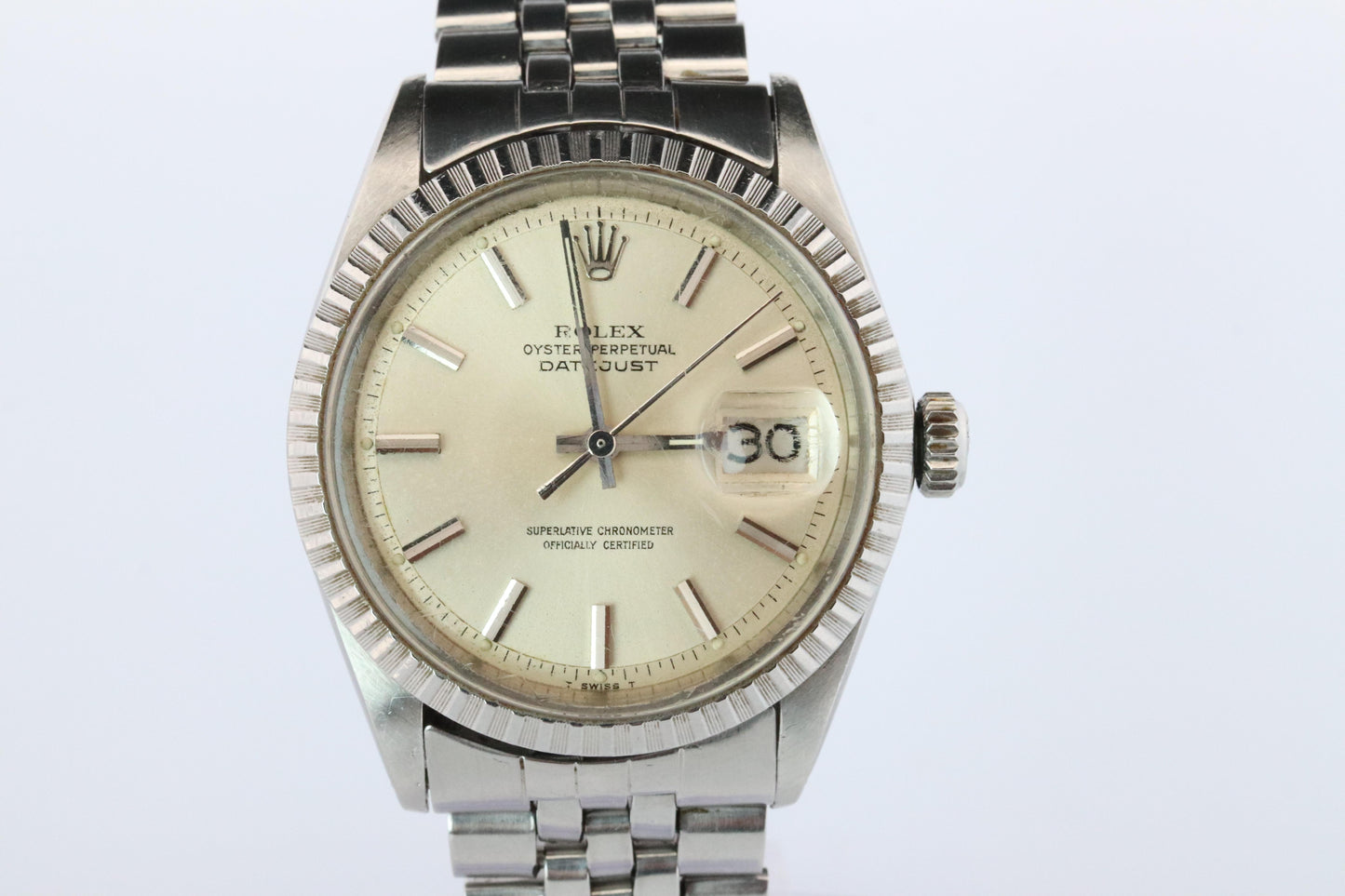 Genuine Rolex 1603 Watch. Rolex Oyster Perpetual DateJust 36 Engine Turned Bezel