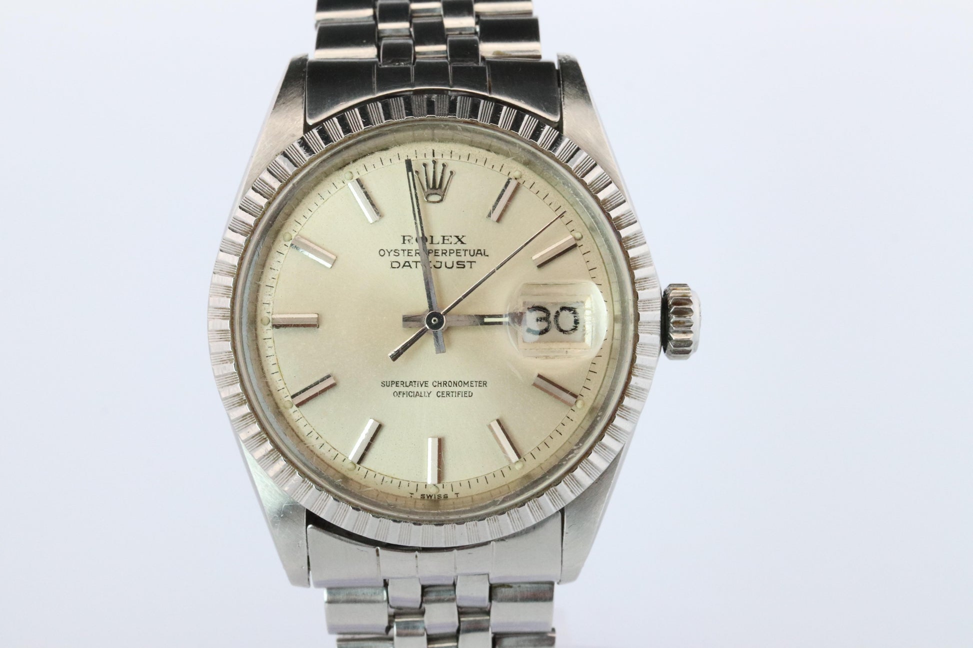 Genuine Rolex 1603 Watch. Rolex Oyster Perpetual DateJust 36 Engine Turned Bezel