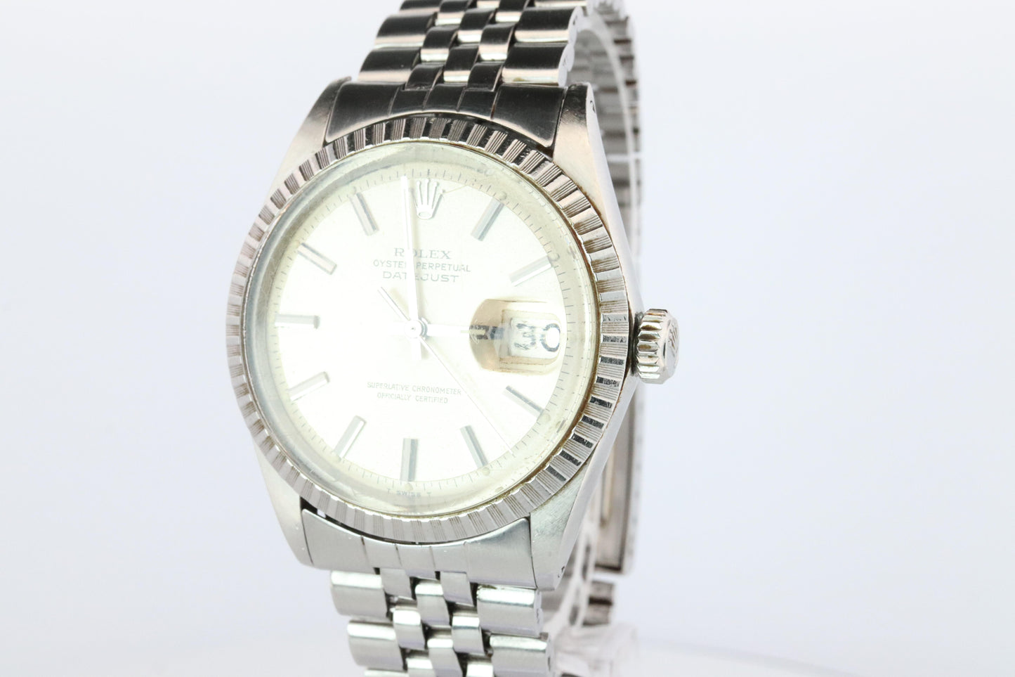 Genuine Rolex 1603 Watch. Rolex Oyster Perpetual DateJust 36 Engine Turned Bezel
