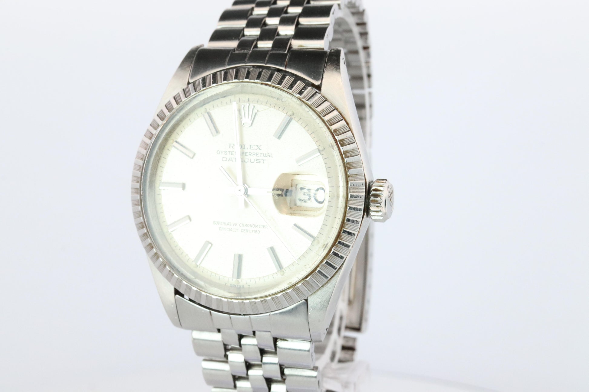 Genuine Rolex 1603 Watch. Rolex Oyster Perpetual DateJust 36 Engine Turned Bezel