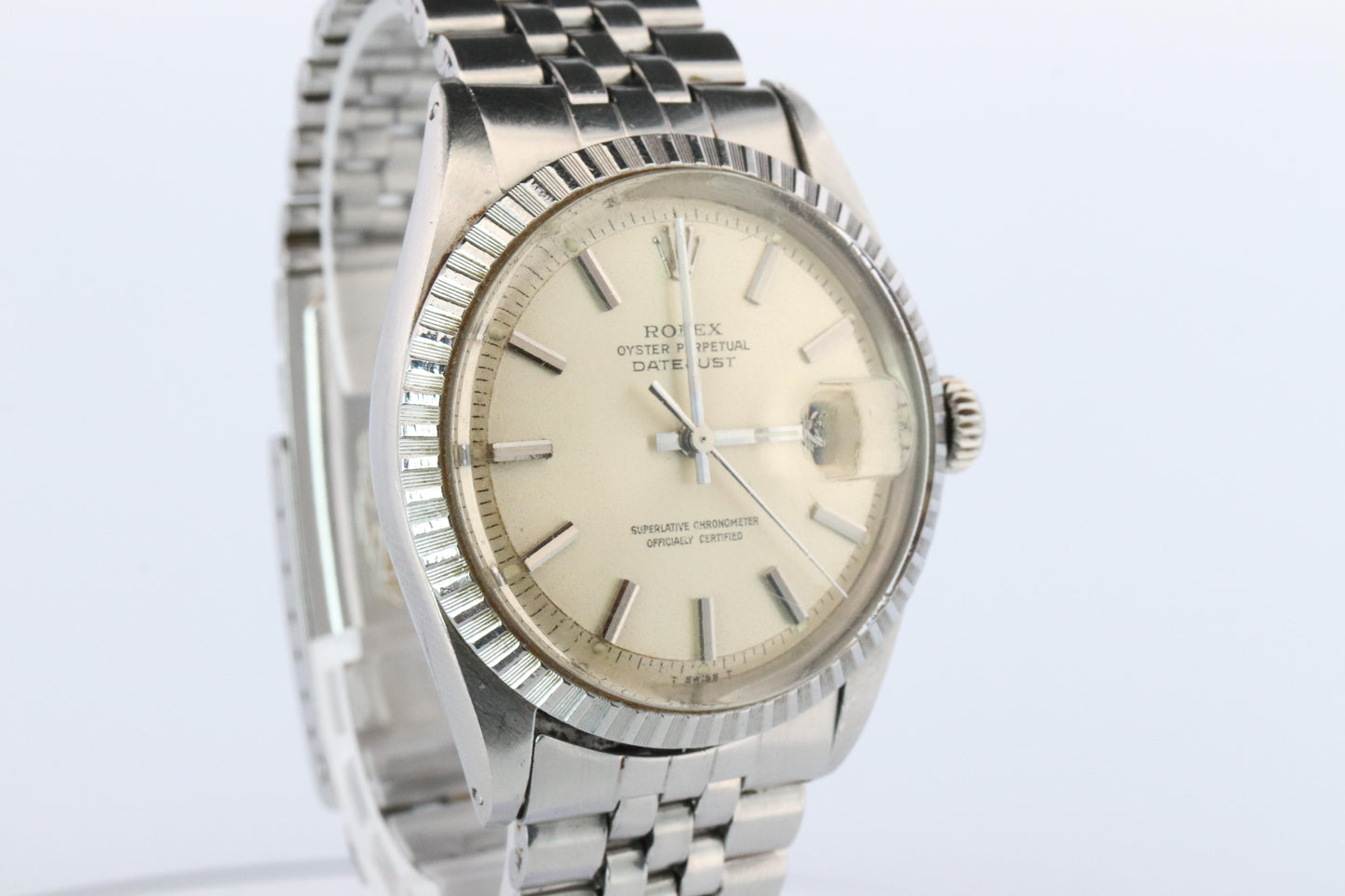 Genuine Rolex 1603 Watch. Rolex Oyster Perpetual DateJust 36 Engine Turned Bezel