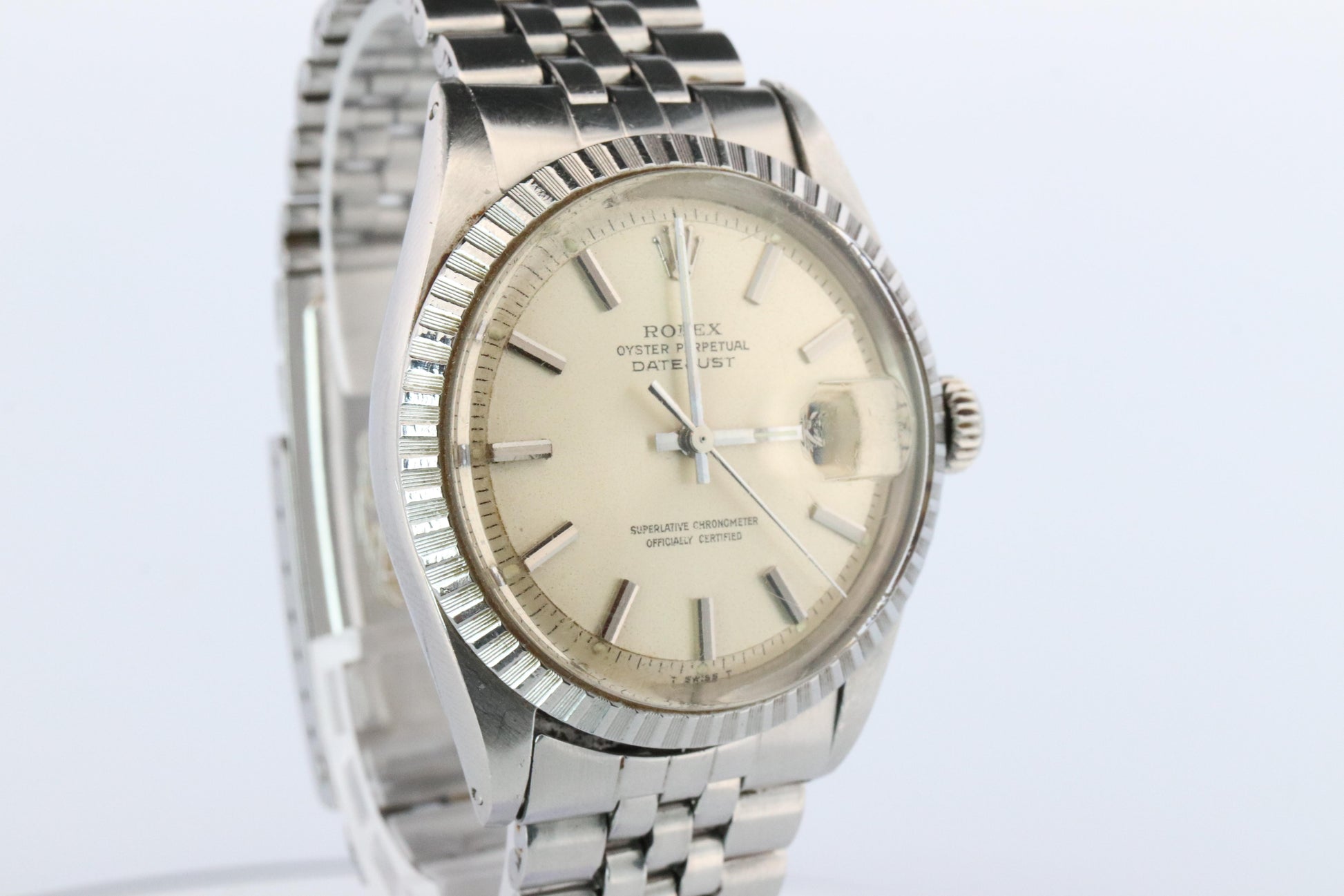 Genuine Rolex 1603 Watch. Rolex Oyster Perpetual DateJust 36 Engine Turned Bezel