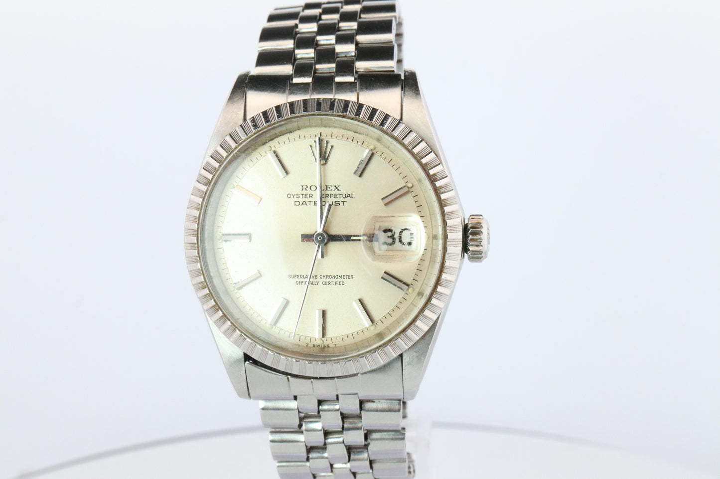 Genuine Rolex 1603 Watch. Rolex Oyster Perpetual DateJust 36 Engine Turned Bezel