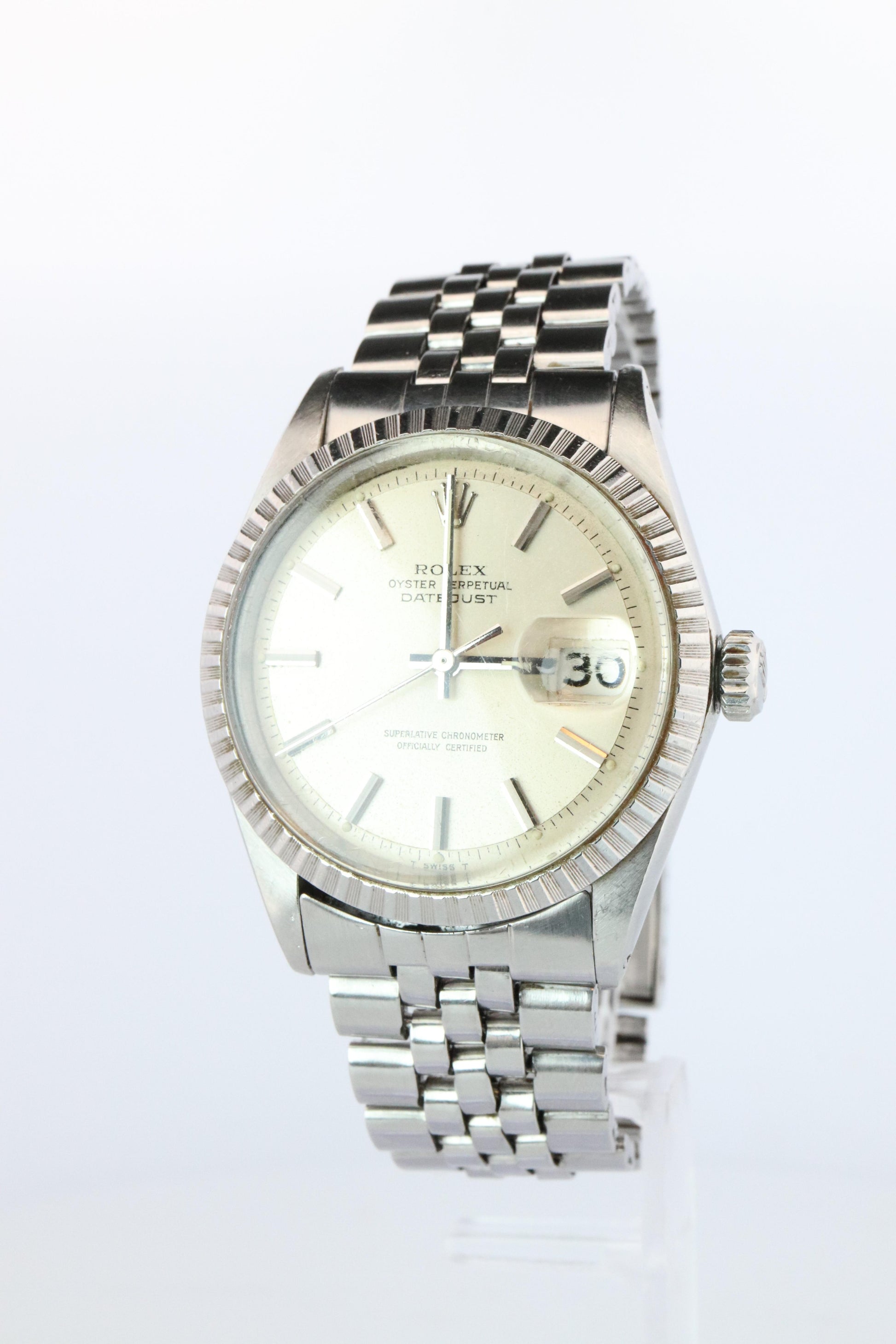 Genuine Rolex 1603 Watch. Rolex Oyster Perpetual DateJust 36 Engine Turned Bezel