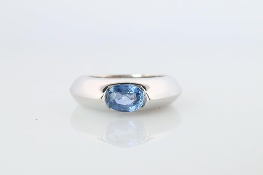 Genuine Piaget Oval Sapphire and Diamond Solitaire Ring. 18k White Gold Band