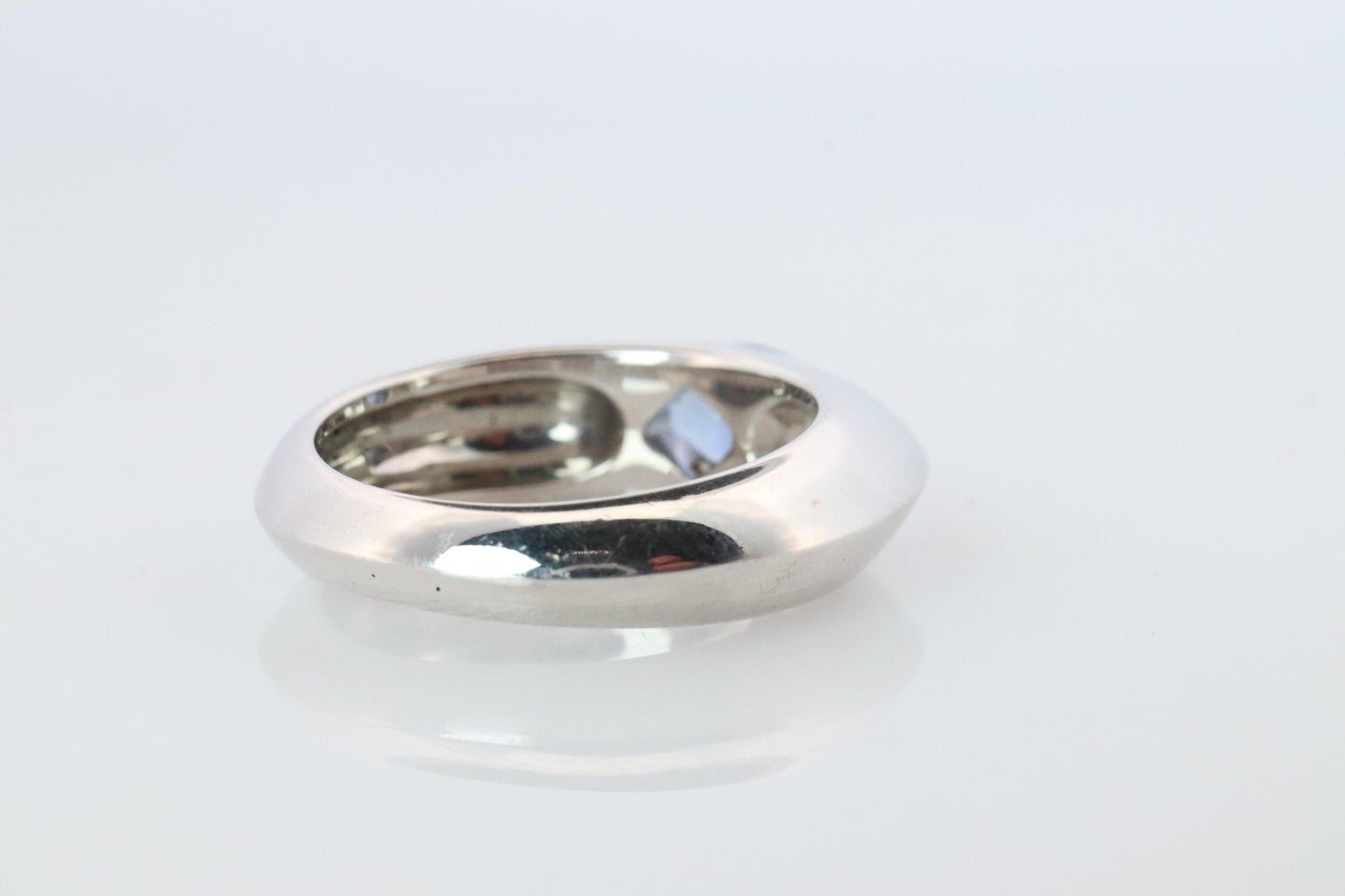 Genuine Piaget Oval Sapphire and Diamond Solitaire Ring. 18k White Gold Band