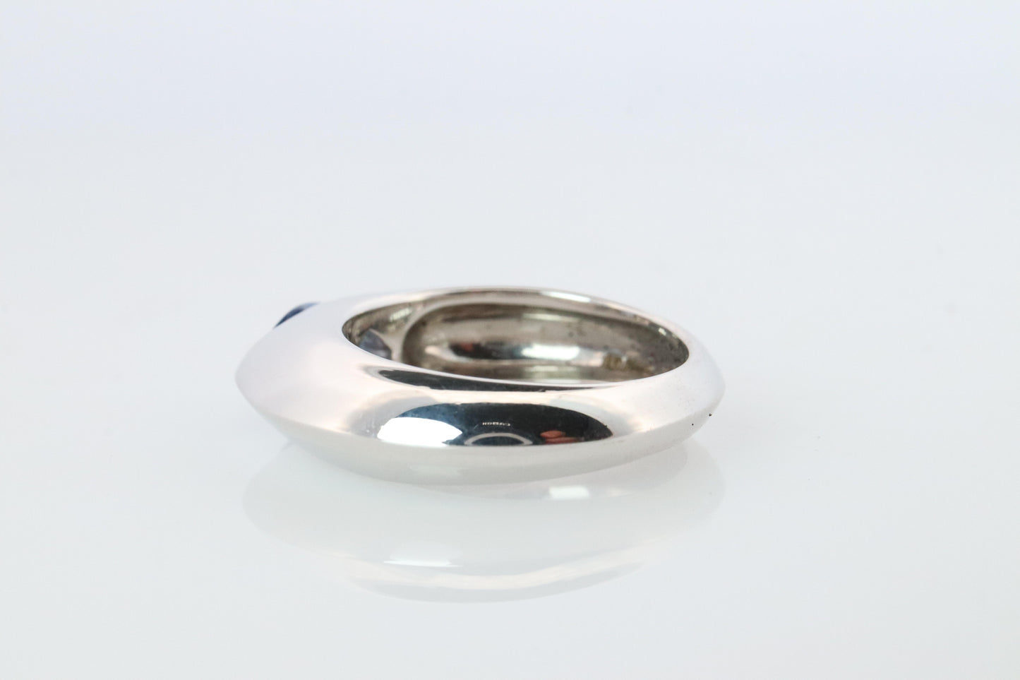 Genuine Piaget Oval Sapphire and Diamond Solitaire Ring. 18k White Gold Band
