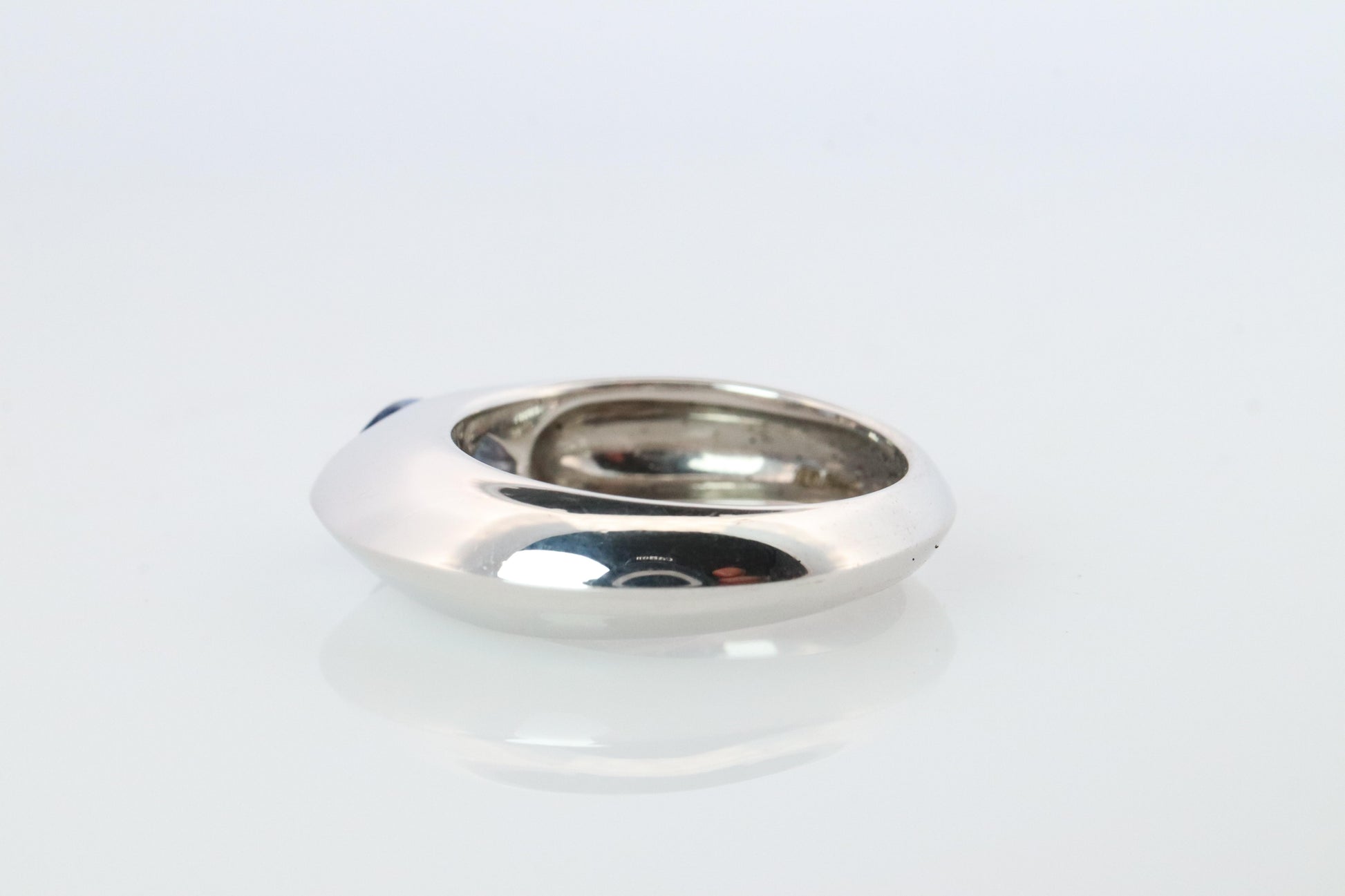 Genuine Piaget Oval Sapphire and Diamond Solitaire Ring. 18k White Gold Band