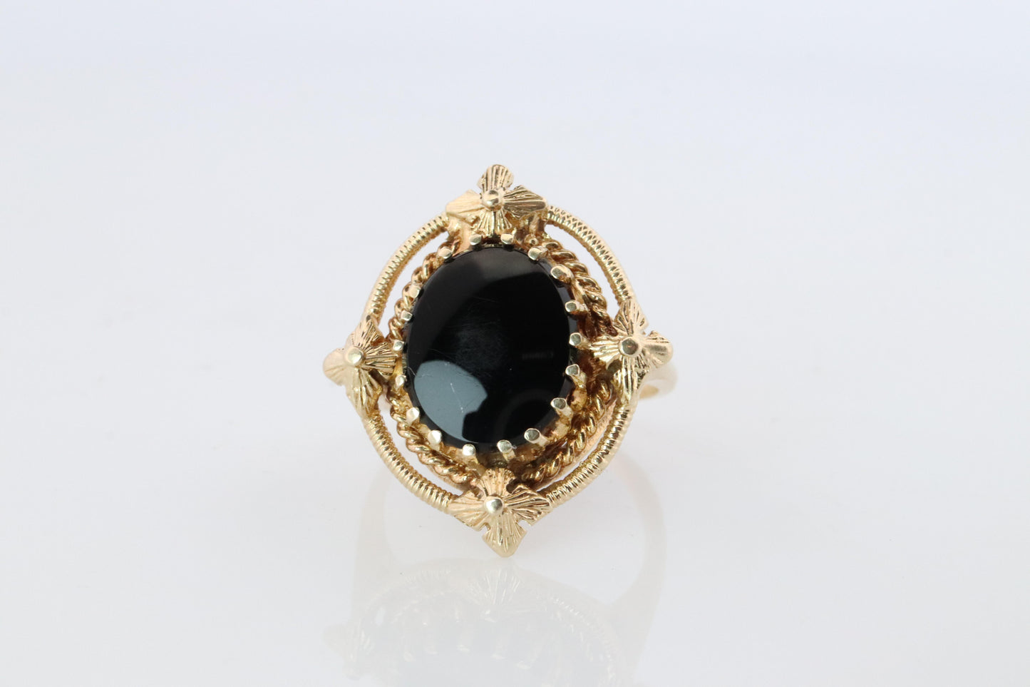 14k Gold ONYX ring. Unique Oval Onyx Signet or Pinky ring.