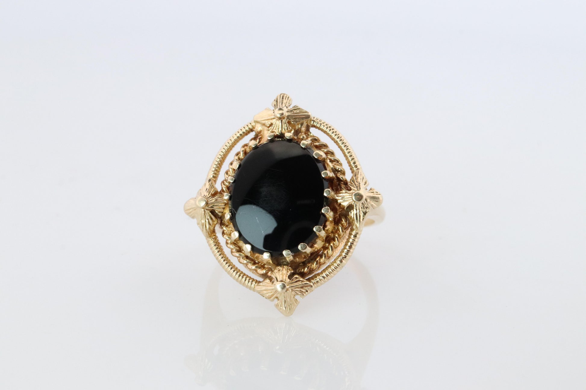 14k Gold ONYX ring. Unique Oval Onyx Signet or Pinky ring.