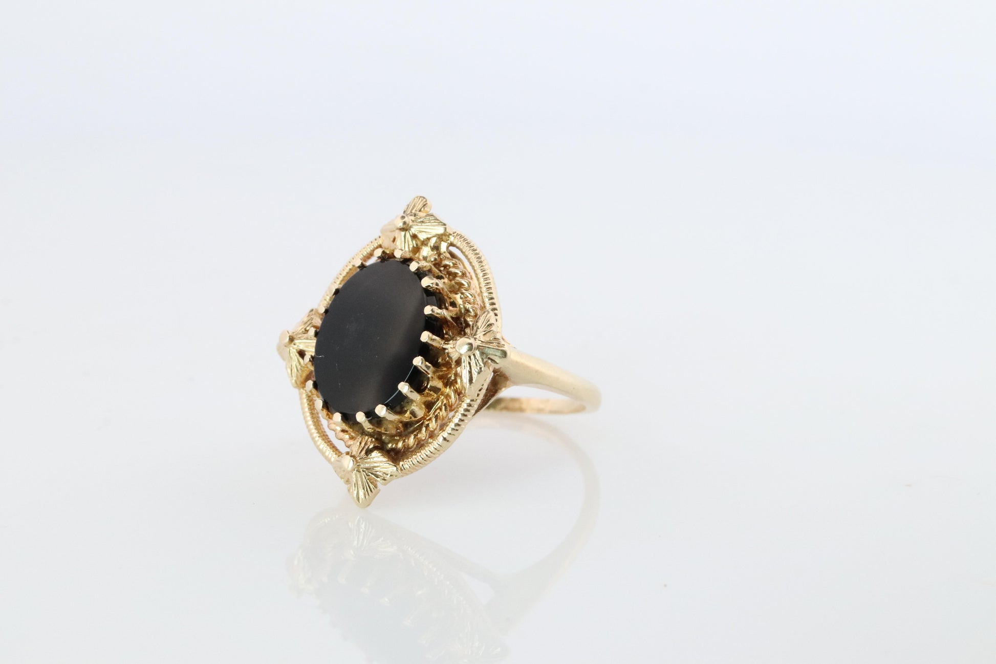 14k Gold ONYX ring. Unique Oval Onyx Signet or Pinky ring.