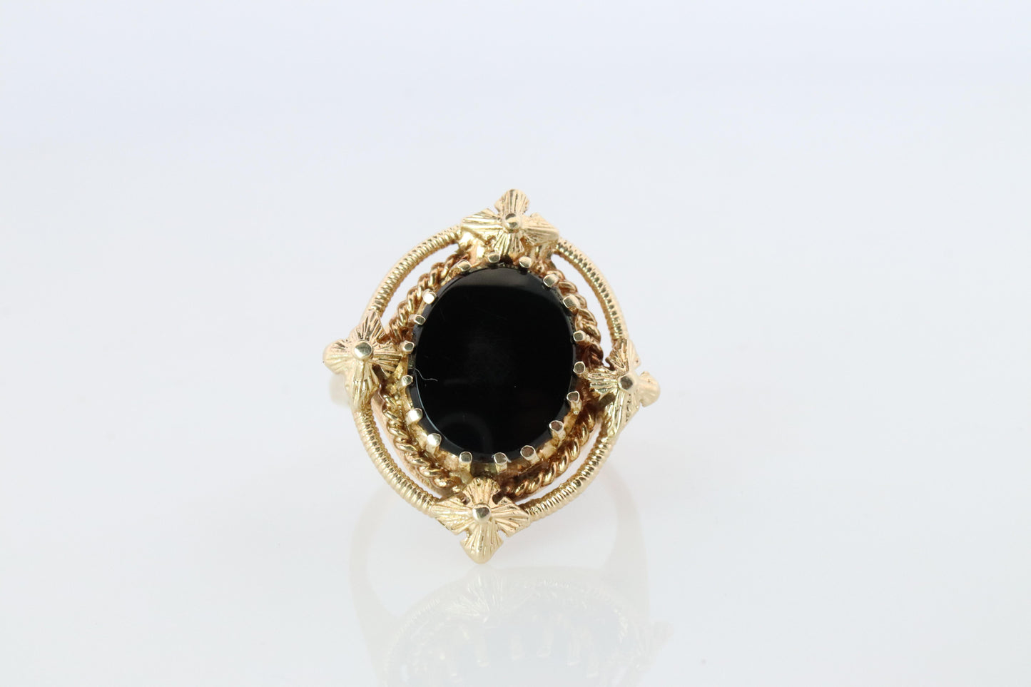 14k Gold ONYX ring. Unique Oval Onyx Signet or Pinky ring.
