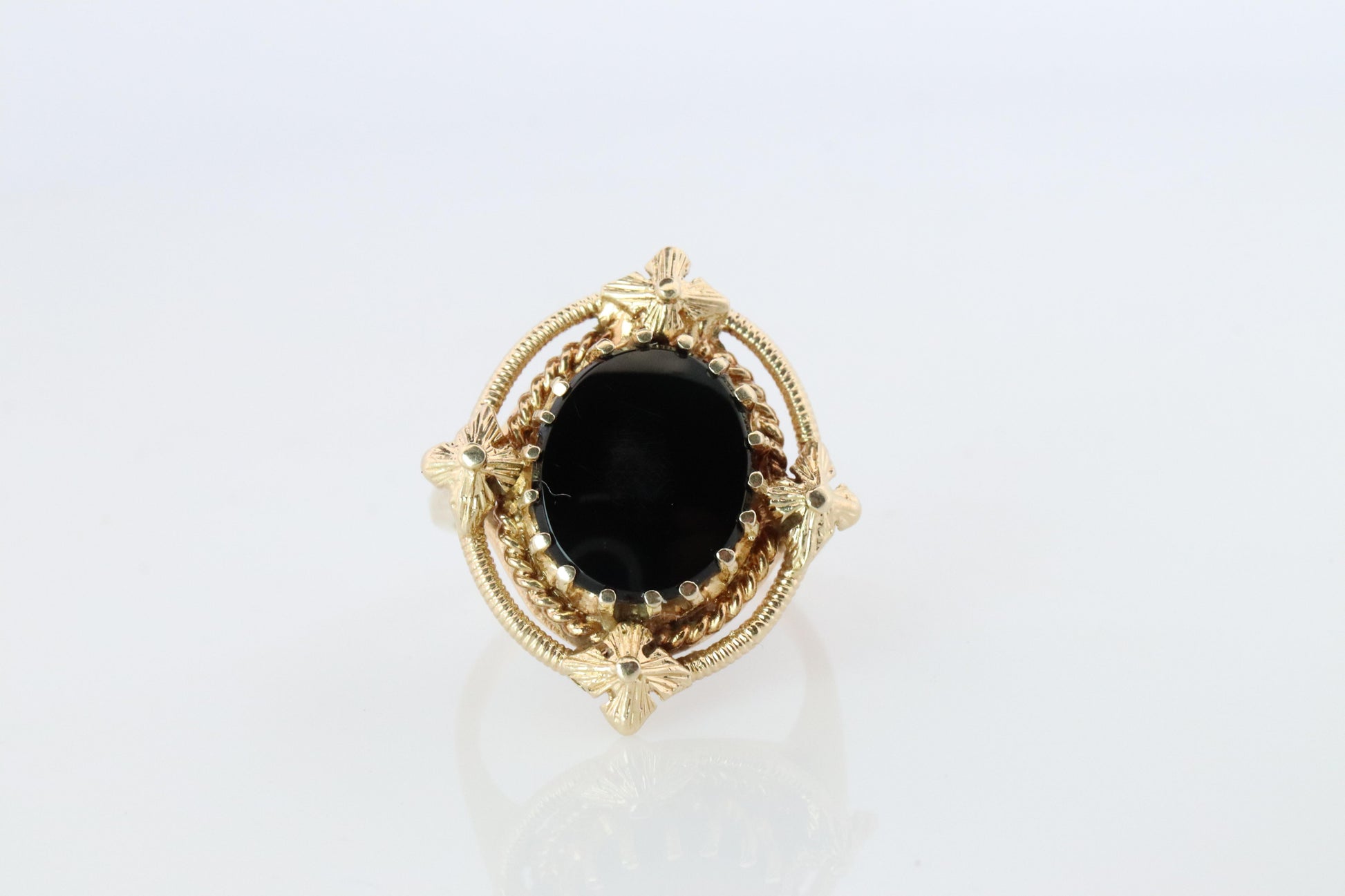 14k Gold ONYX ring. Unique Oval Onyx Signet or Pinky ring.