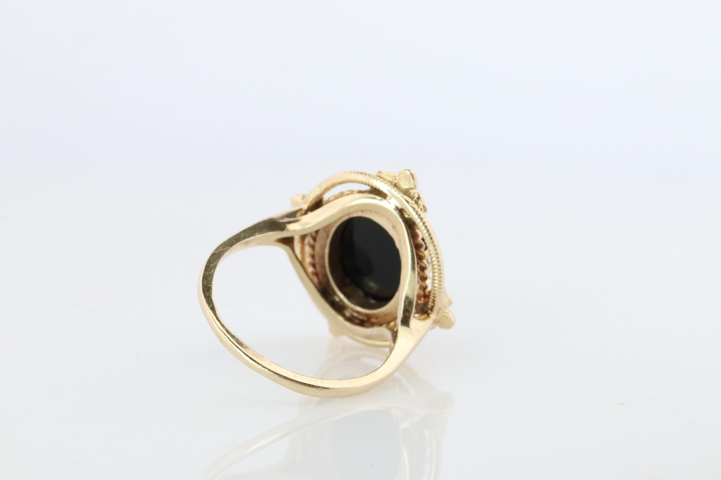 14k Gold ONYX ring. Unique Oval Onyx Signet or Pinky ring.