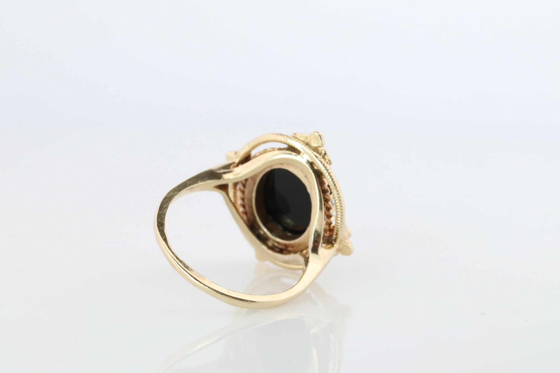 14k Gold ONYX ring. Unique Oval Onyx Signet or Pinky ring.