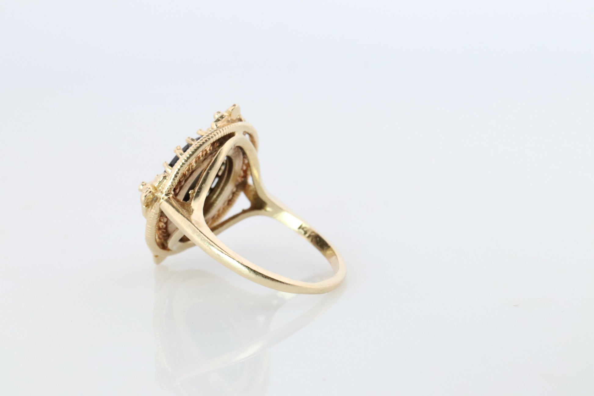 14k Gold ONYX ring. Unique Oval Onyx Signet or Pinky ring.