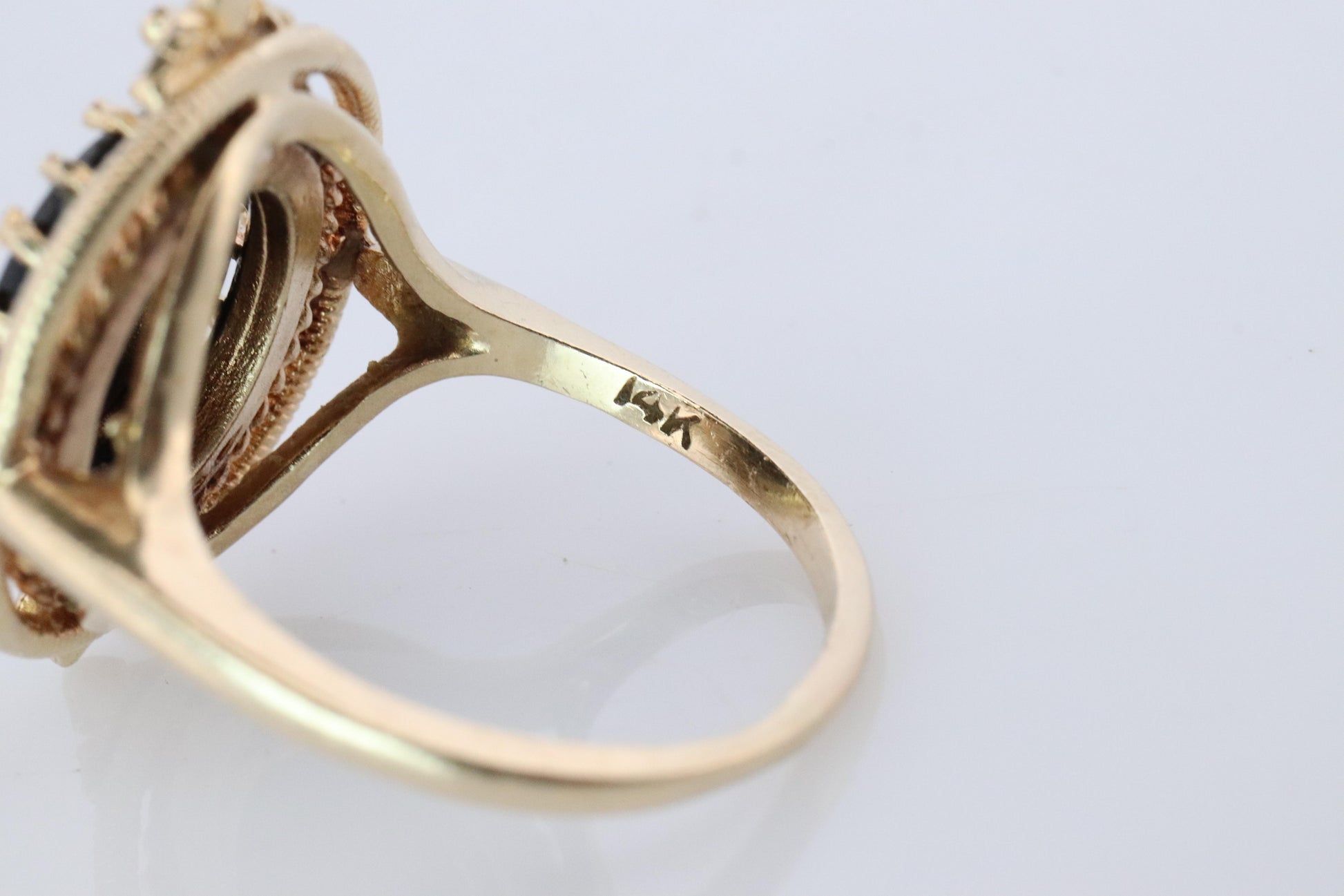 14k Gold ONYX ring. Unique Oval Onyx Signet or Pinky ring.