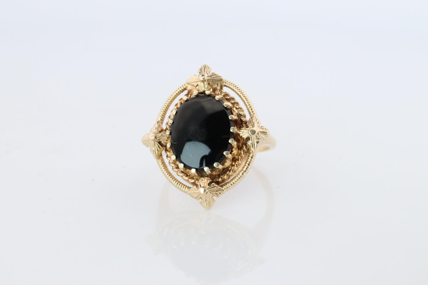 14k Gold ONYX ring. Unique Oval Onyx Signet or Pinky ring.