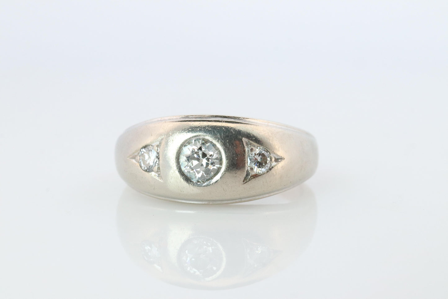 14k Genuine Diamond Gypsy Ring. White Gold Bezel Gypsy Set diamond Band.