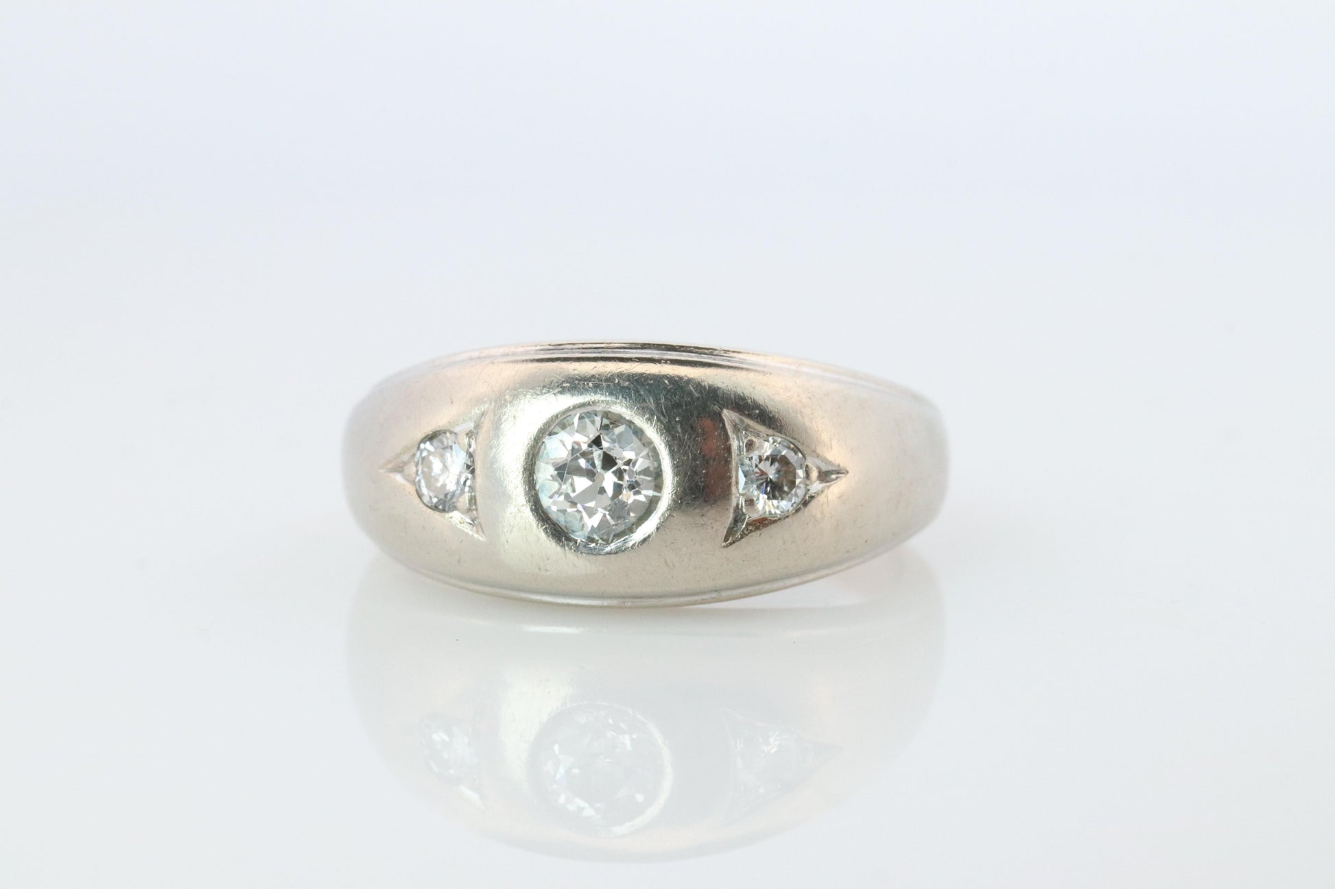 14k Genuine Diamond Gypsy Ring. White Gold Bezel Gypsy Set diamond Band.