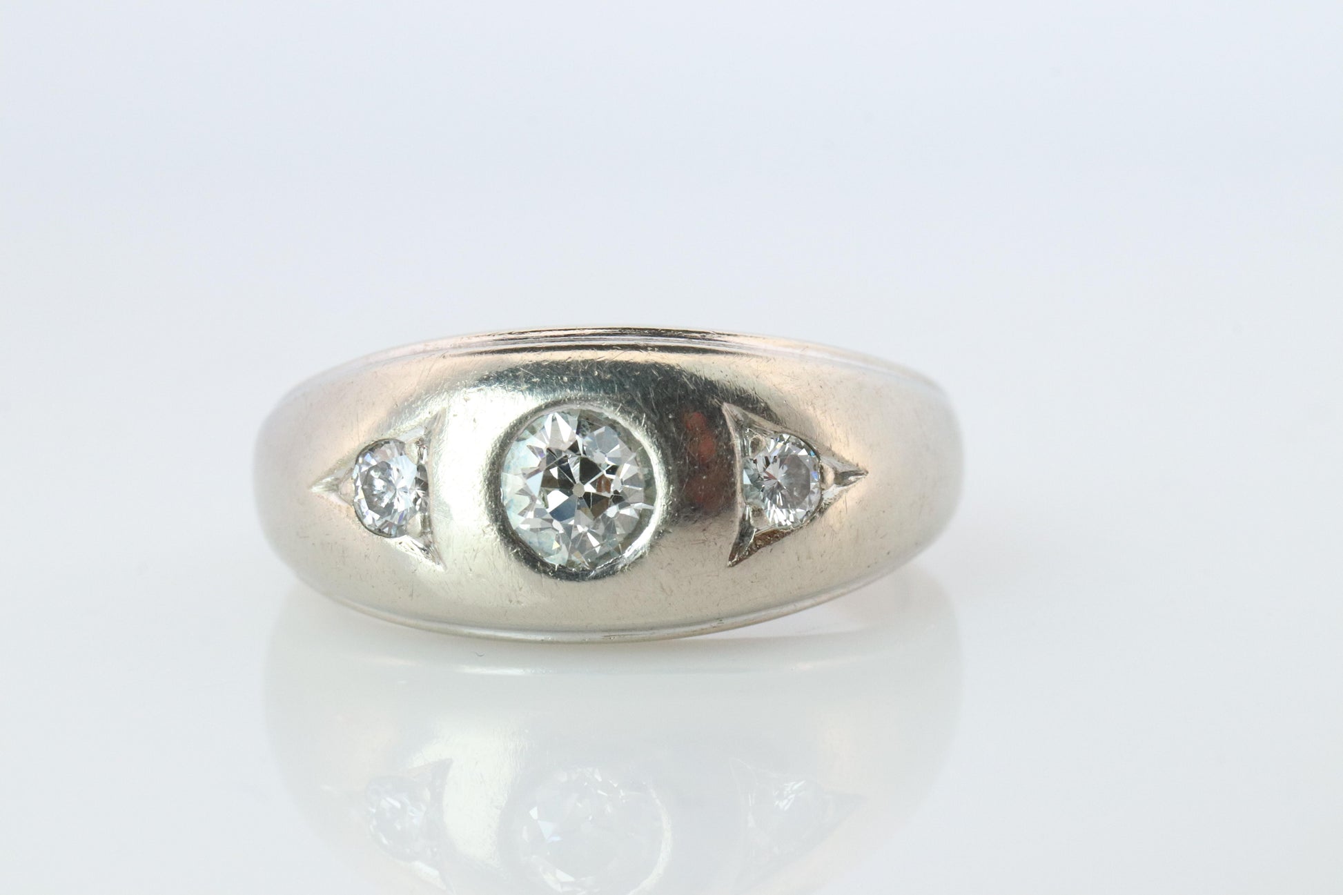 14k Genuine Diamond Gypsy Ring. White Gold Bezel Gypsy Set diamond Band.
