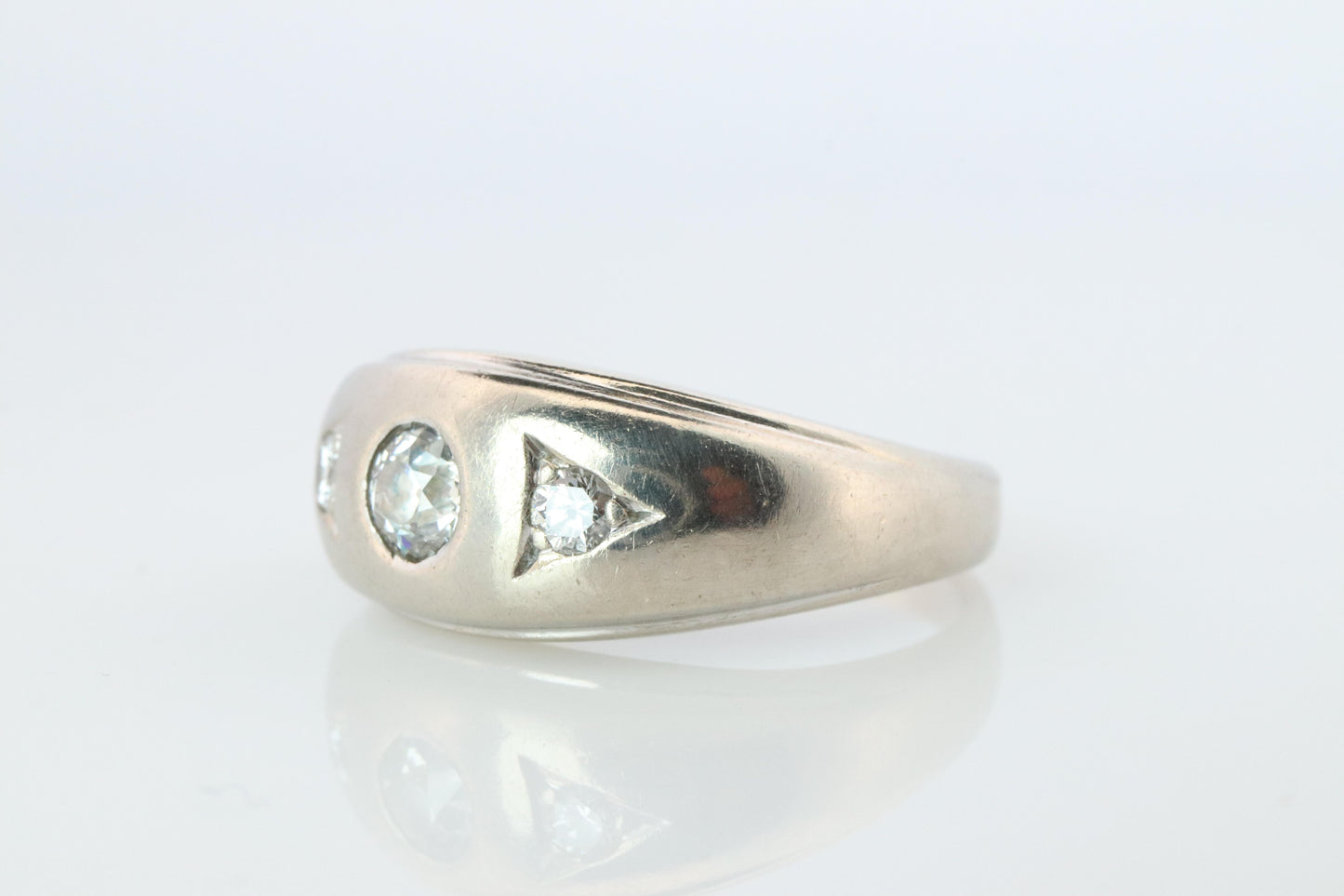 14k Genuine Diamond Gypsy Ring. White Gold Bezel Gypsy Set diamond Band.