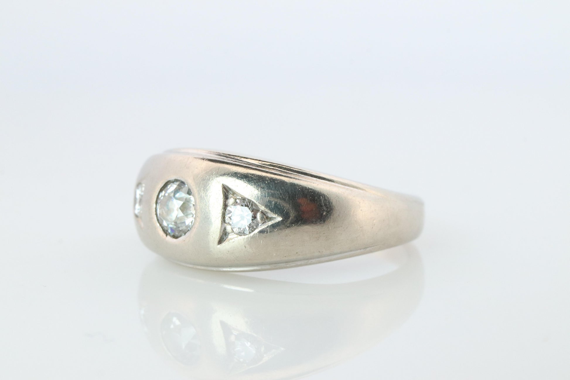14k Genuine Diamond Gypsy Ring. White Gold Bezel Gypsy Set diamond Band.