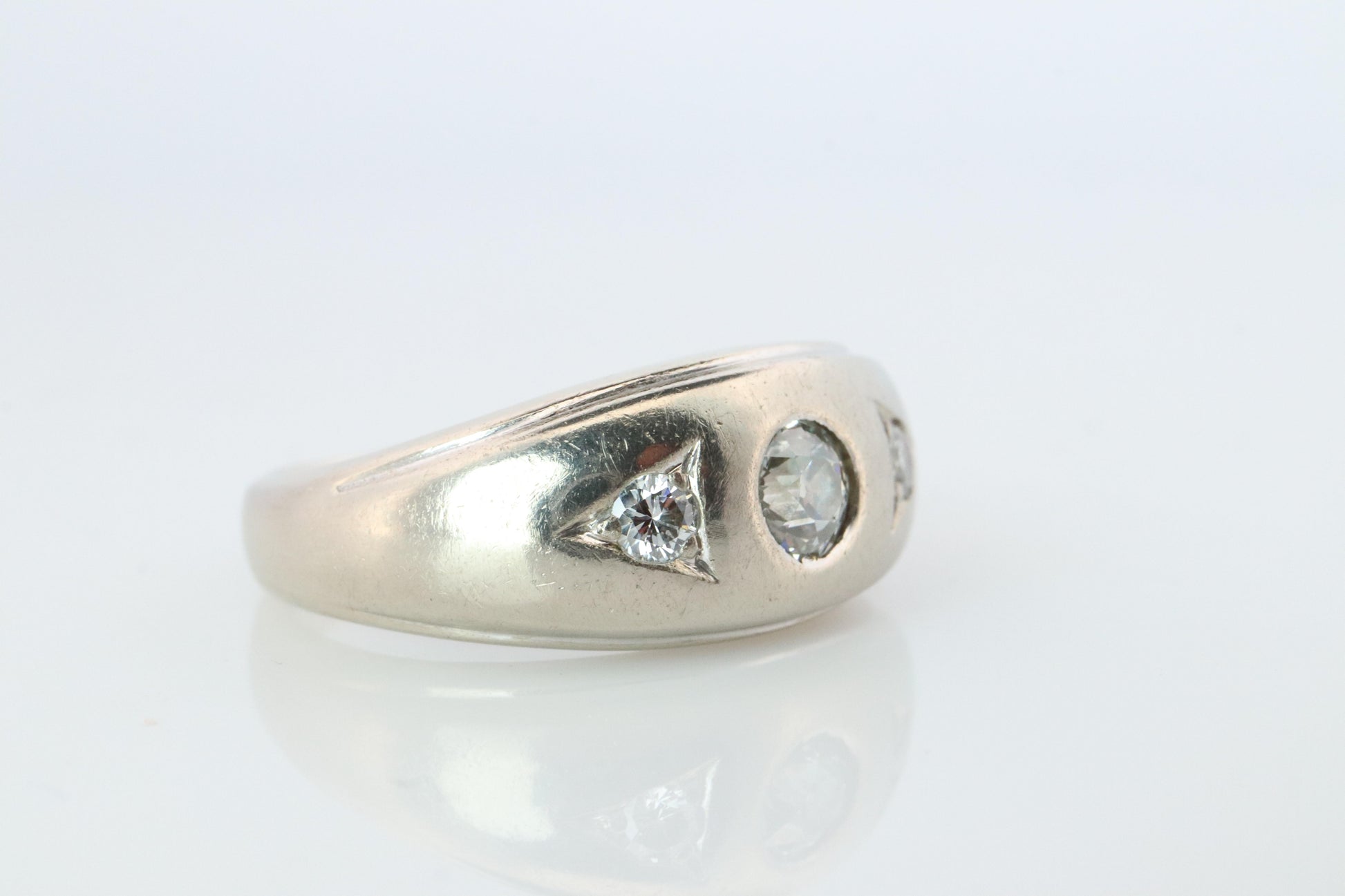 14k Genuine Diamond Gypsy Ring. White Gold Bezel Gypsy Set diamond Band.