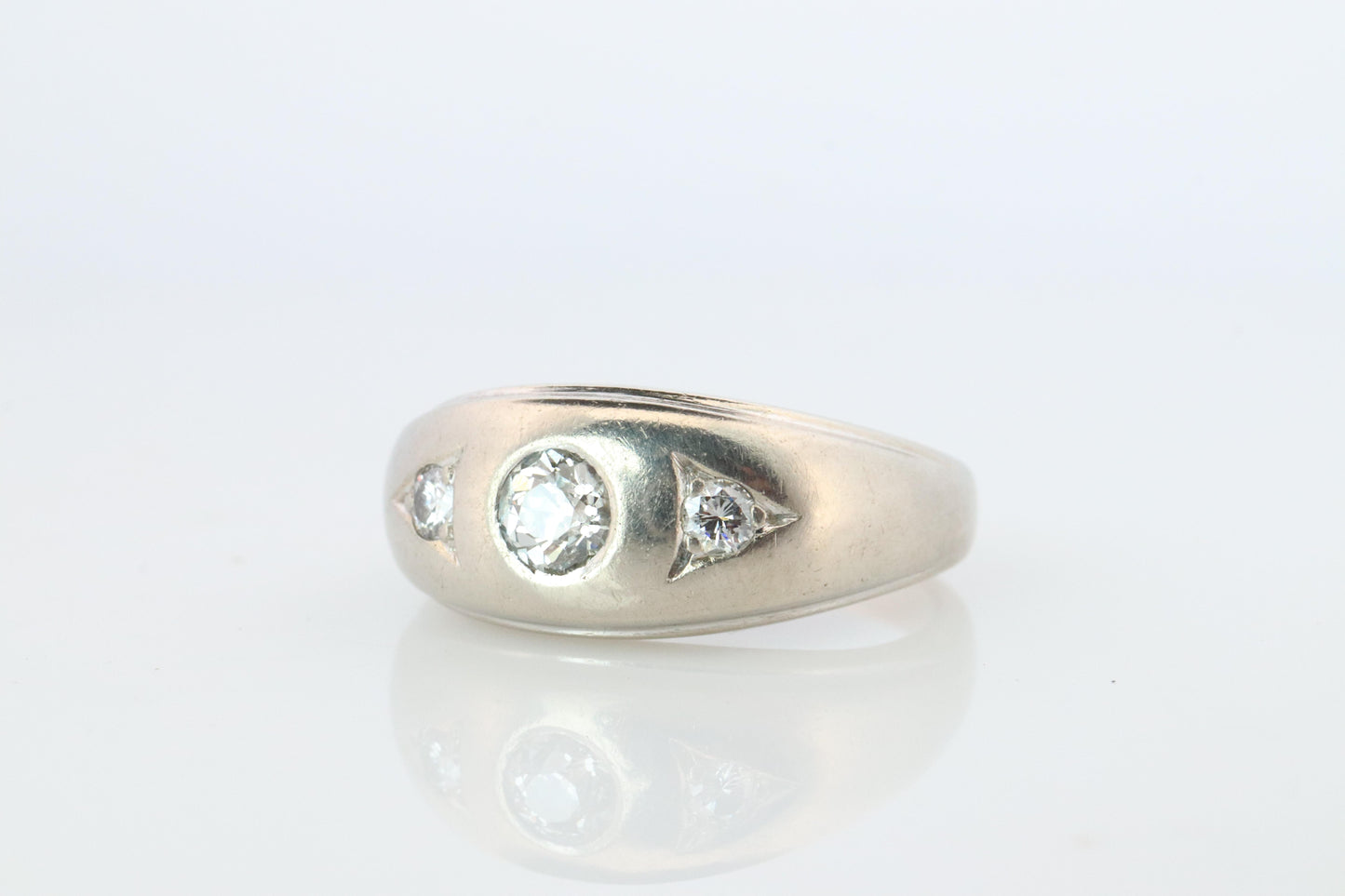 14k Genuine Diamond Gypsy Ring. White Gold Bezel Gypsy Set diamond Band.